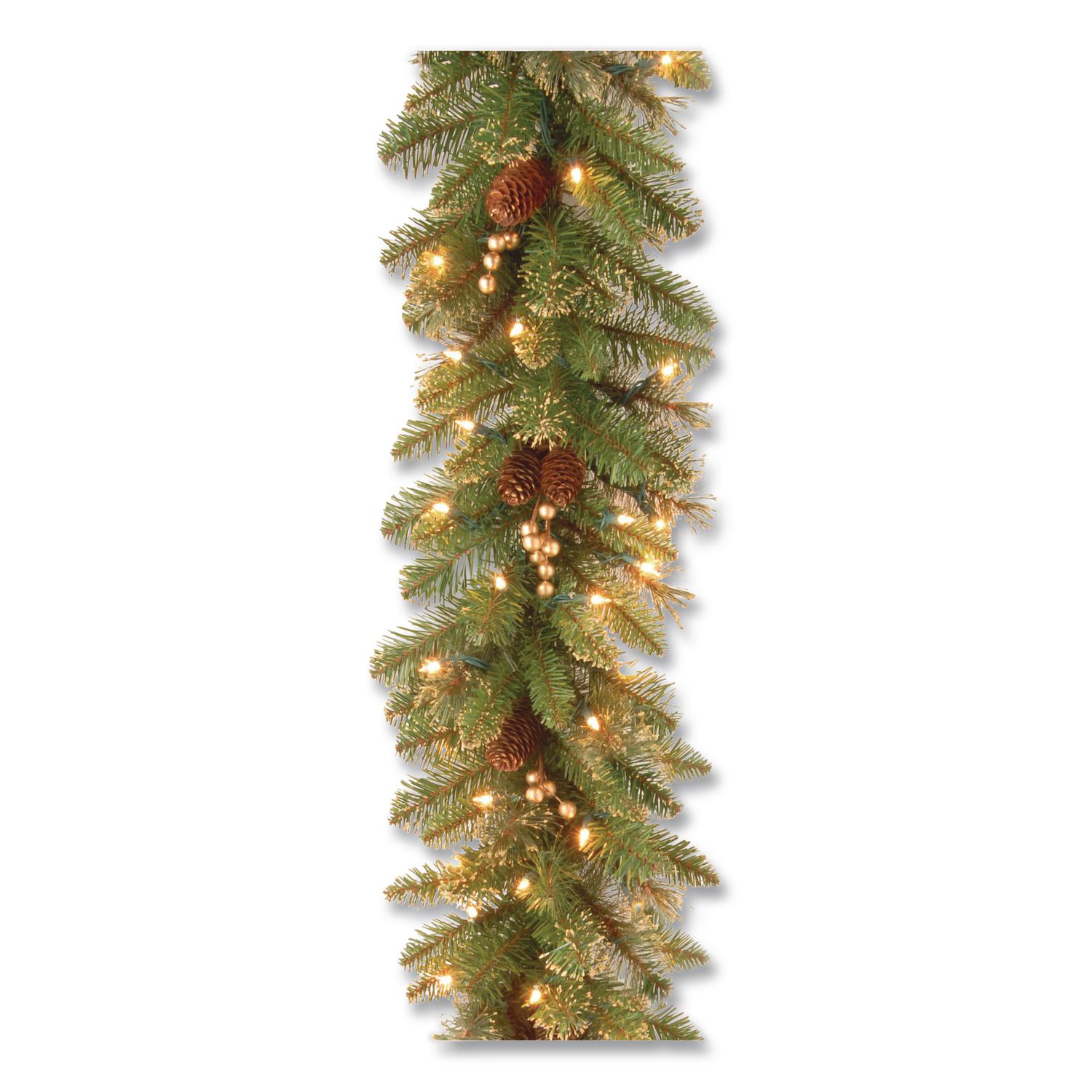 Pre-Lit Glittery Pine Gold Garland, AC Powered, Clear Incandescent Lights, 108" Long, Green
