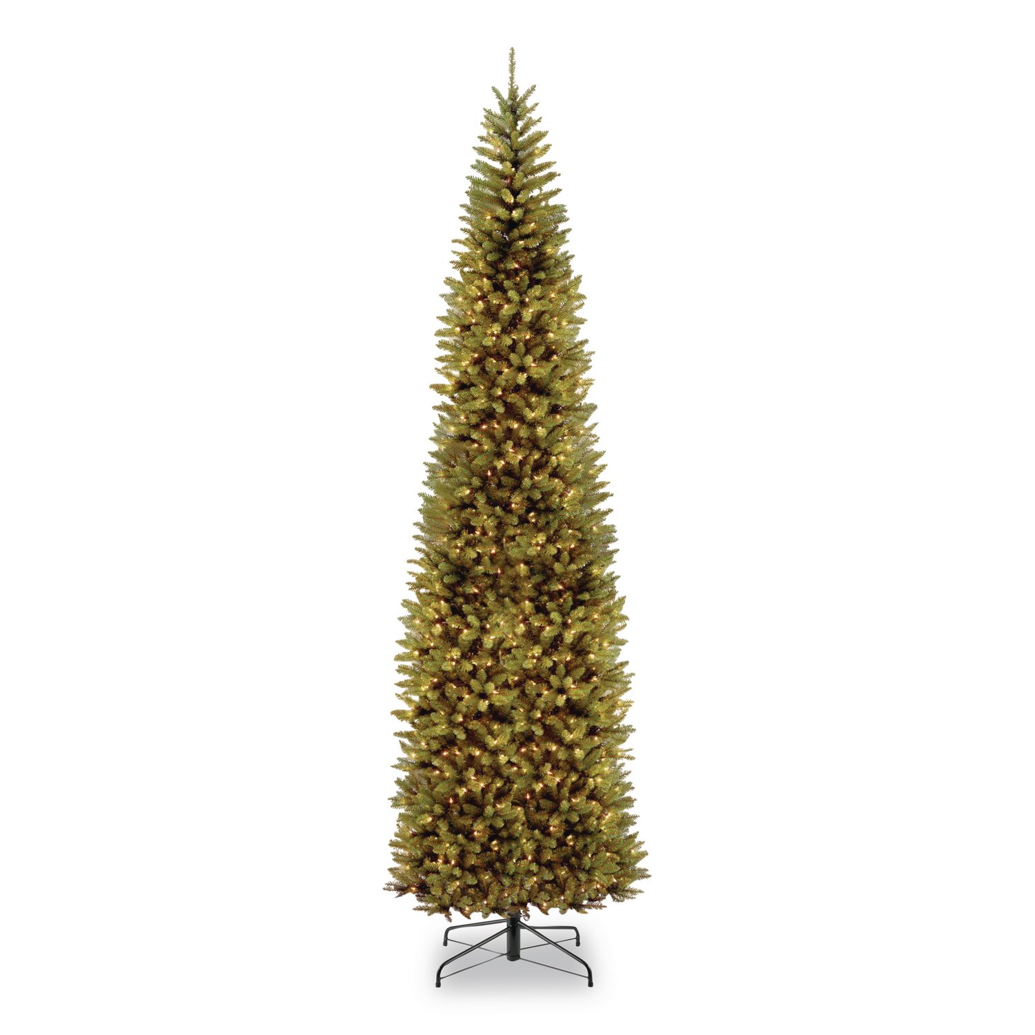 Pre-Lit Kingswood Fir Pencil Slim Tree, 37" x 37" x 120", Green Tree, Green Tree Stand