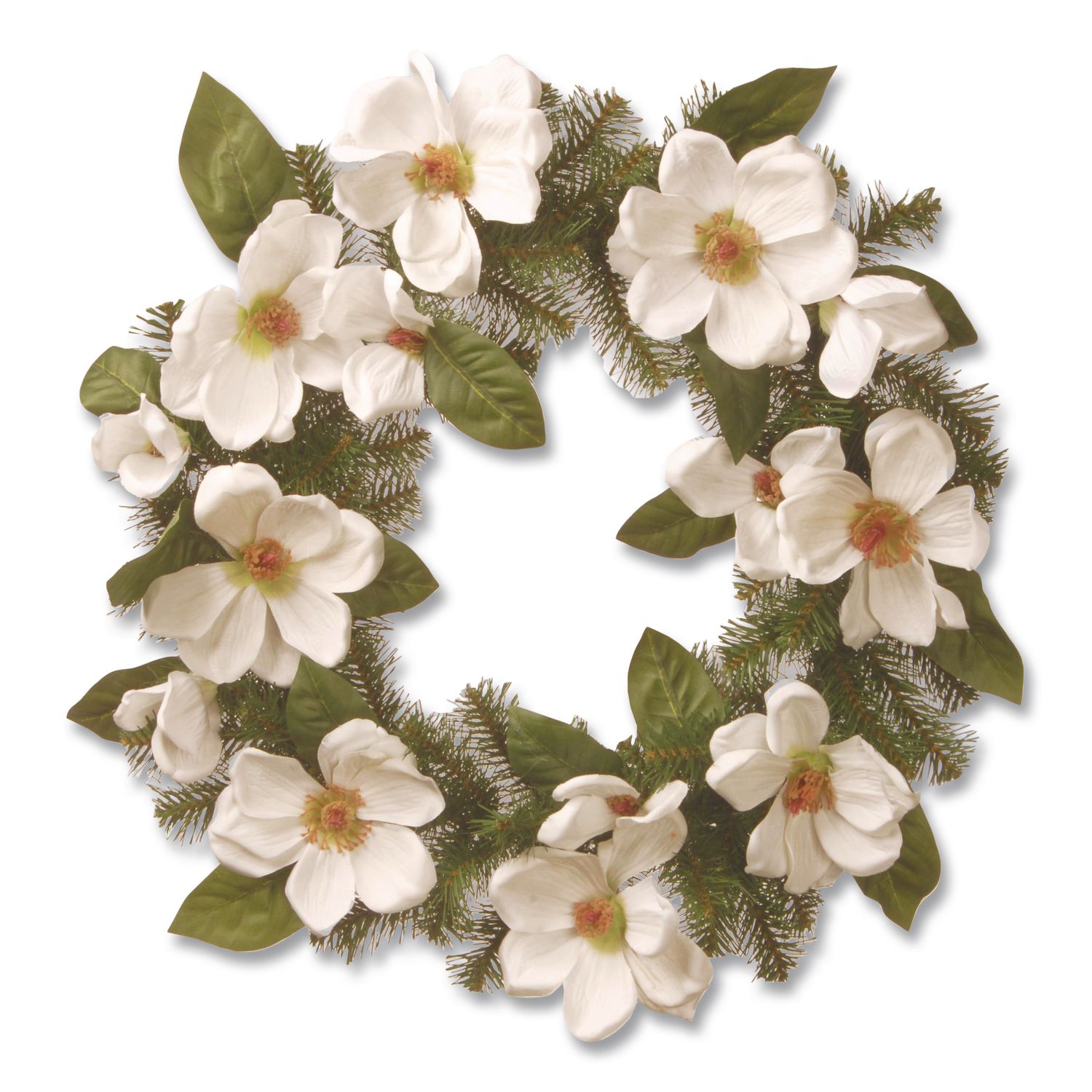 North Valley Spruce Magnolia Wreath, 24" Diameter x 3.5"h, White