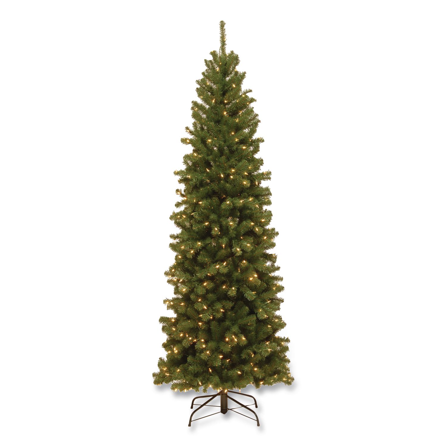 Pre-Lit North Valley Spruce Pencil Slim Tree, 30" x 30" x 78", Green Tree, Green Tree Stand