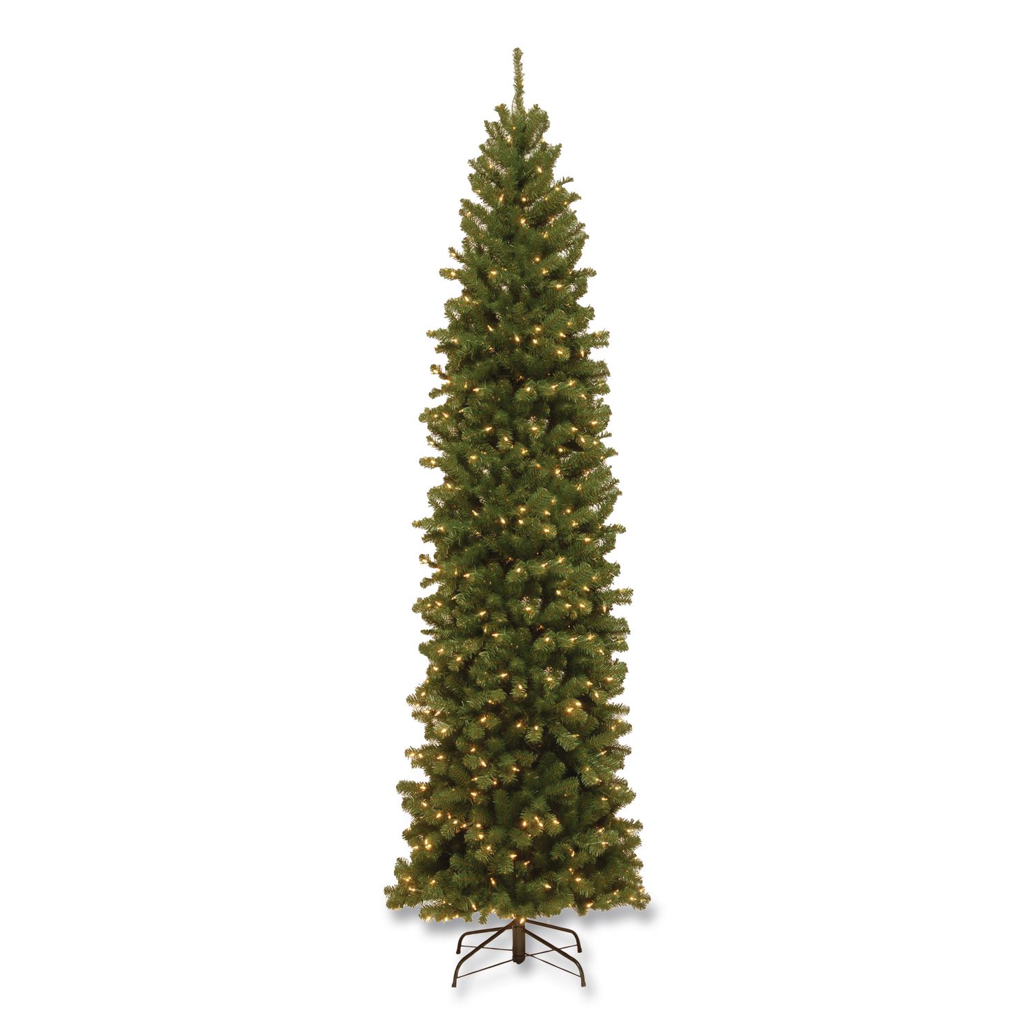 Pre-Lit North Valley Spruce Pencil Slim Tree, 40" x 40" x 108", Green Tree, Green Tree Stand