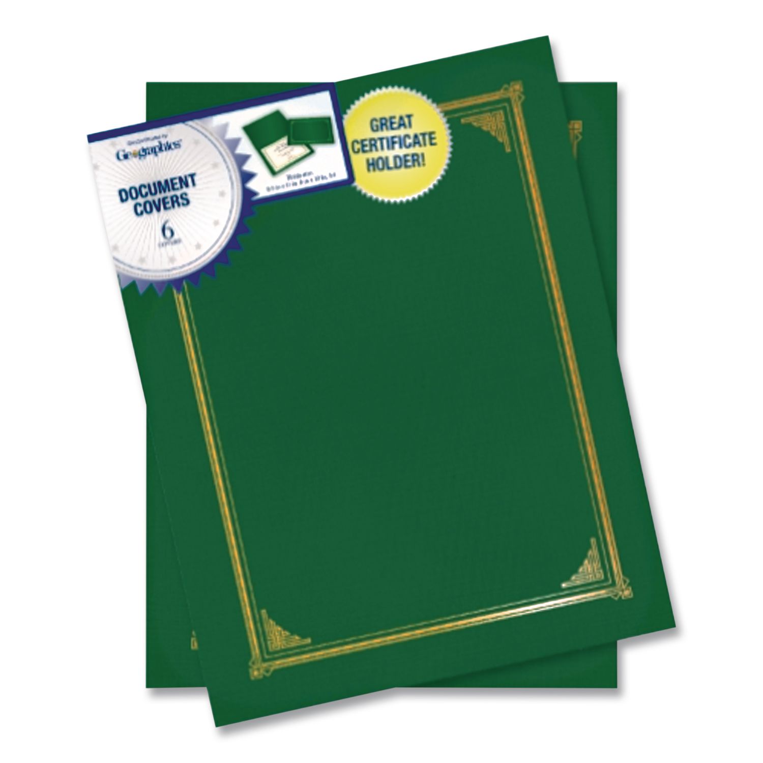 Certificate/Document Cover, 12.5 x 9.75, Green, 6/Pack