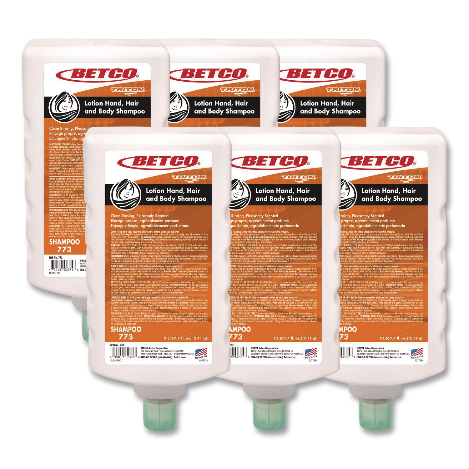 Lotion Hand, Hair and Body Shampoo, Mandarin Grapefruit Scent, 2 L Bottle, 6/Carton