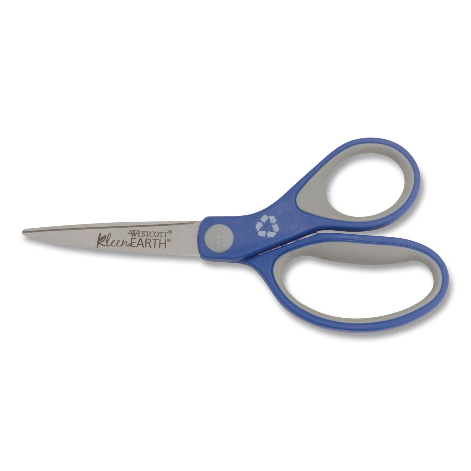 KleenEarth Soft Handle Scissors, 7" Long, 2.25" Cut Length, Straight Blue/Gray Handle