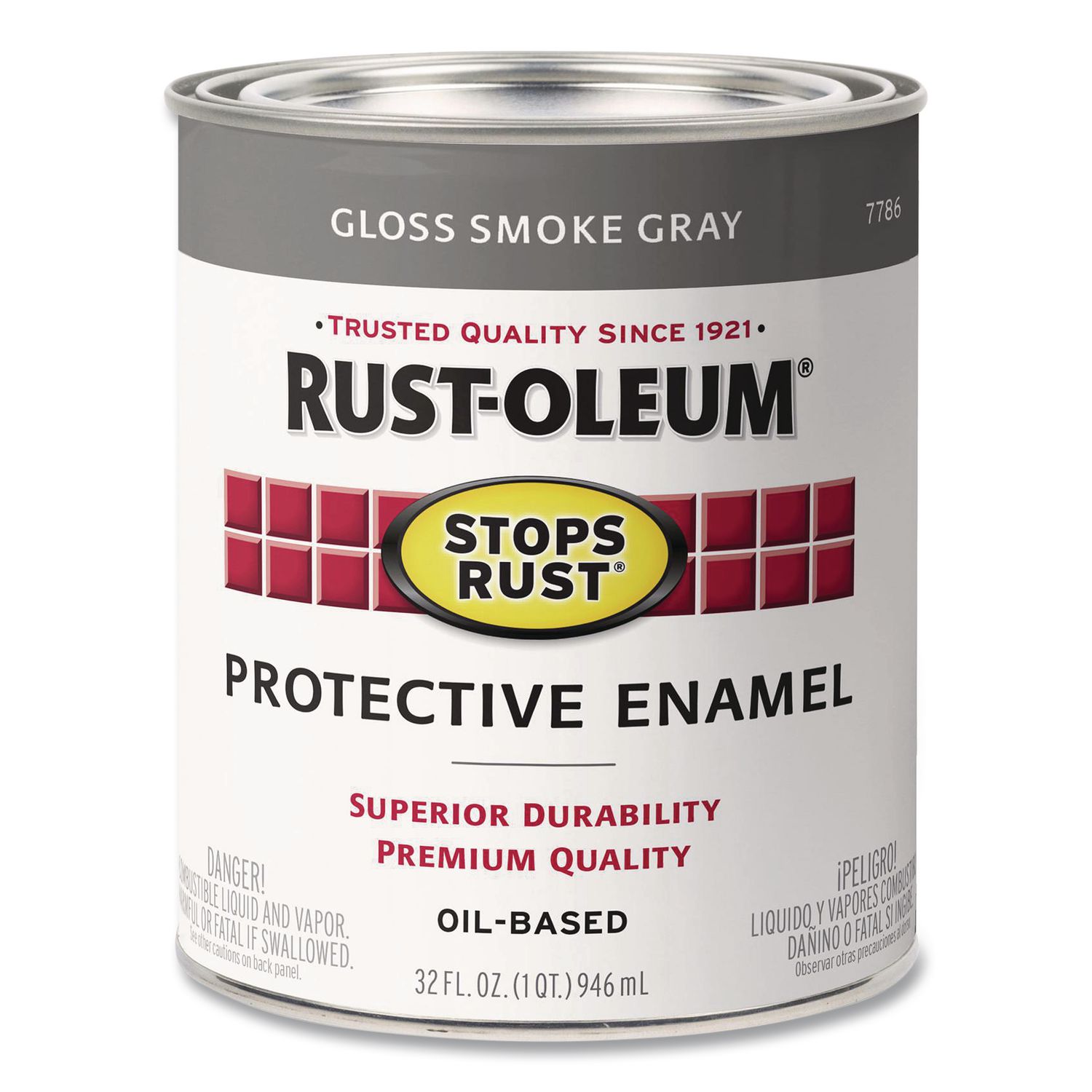 Stops Rust Brush-On Protective Enamel Paint, Gloss Smoke Gray, 1 qt Can, 2/Carton
