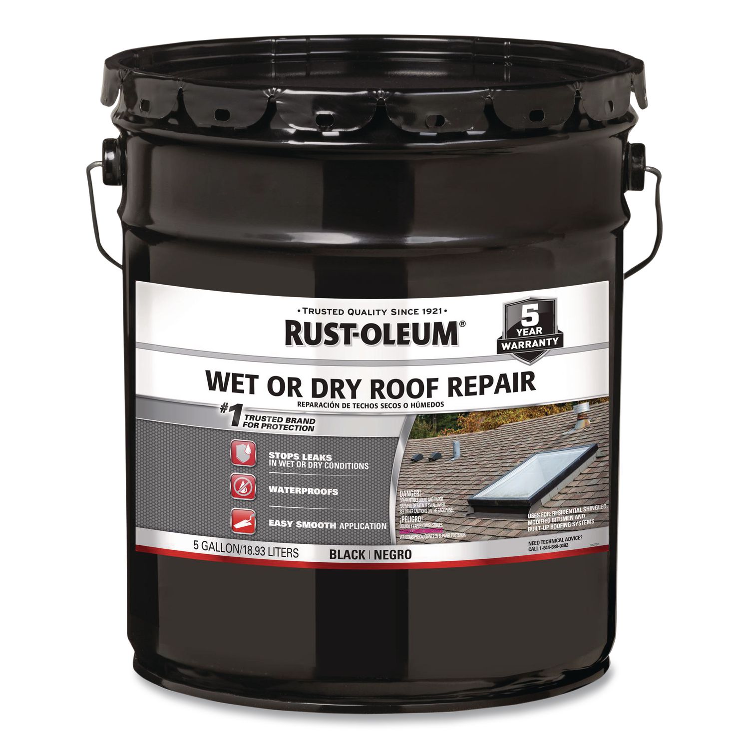 Wet or Dry Black Plastic Cement Roofing Repair Adhesive, Black, 5 gal Bucket
