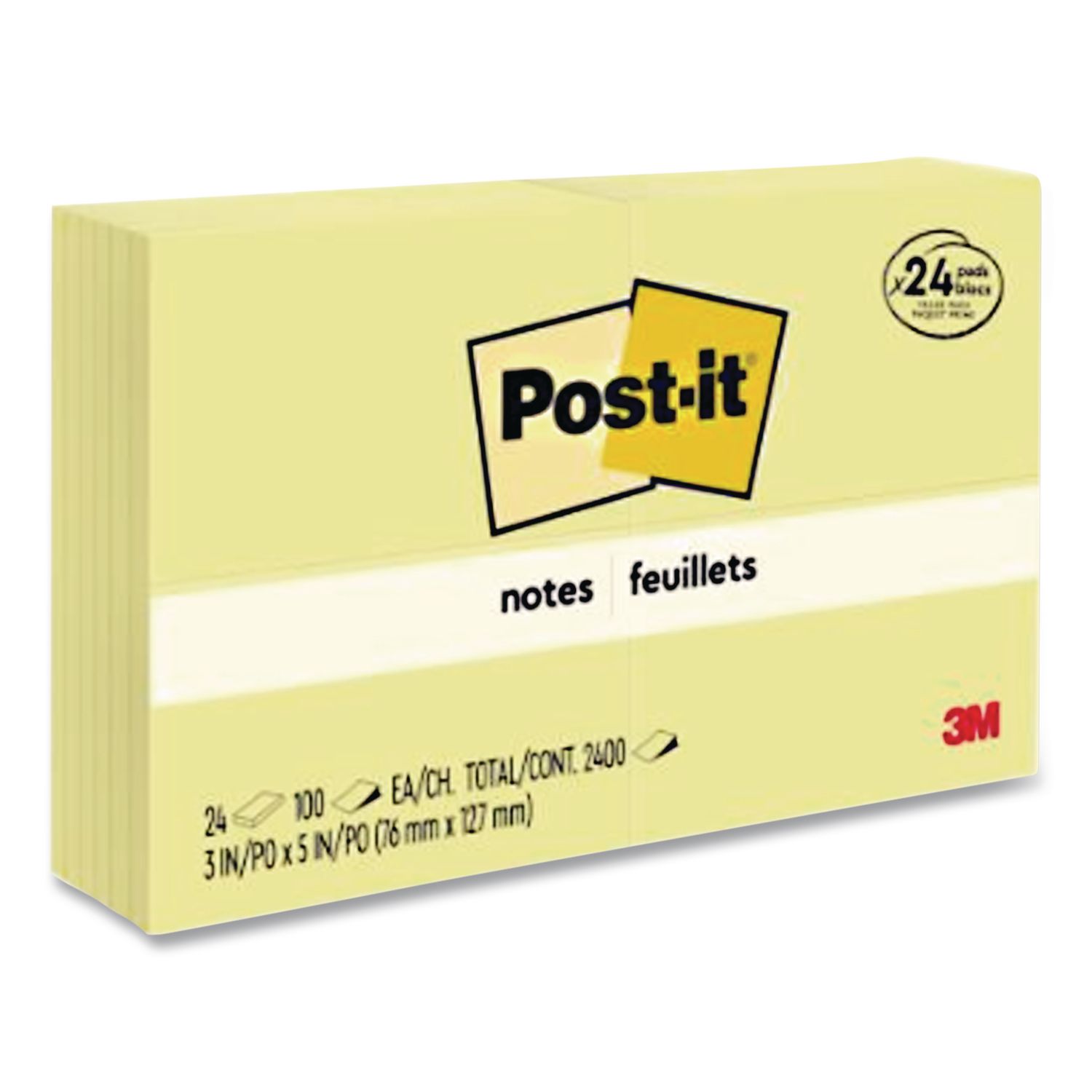 Original Pads in Canary Yellow, Value Pack, 3" x 5", 100 Sheets/Pad, 24 Pads/Pack