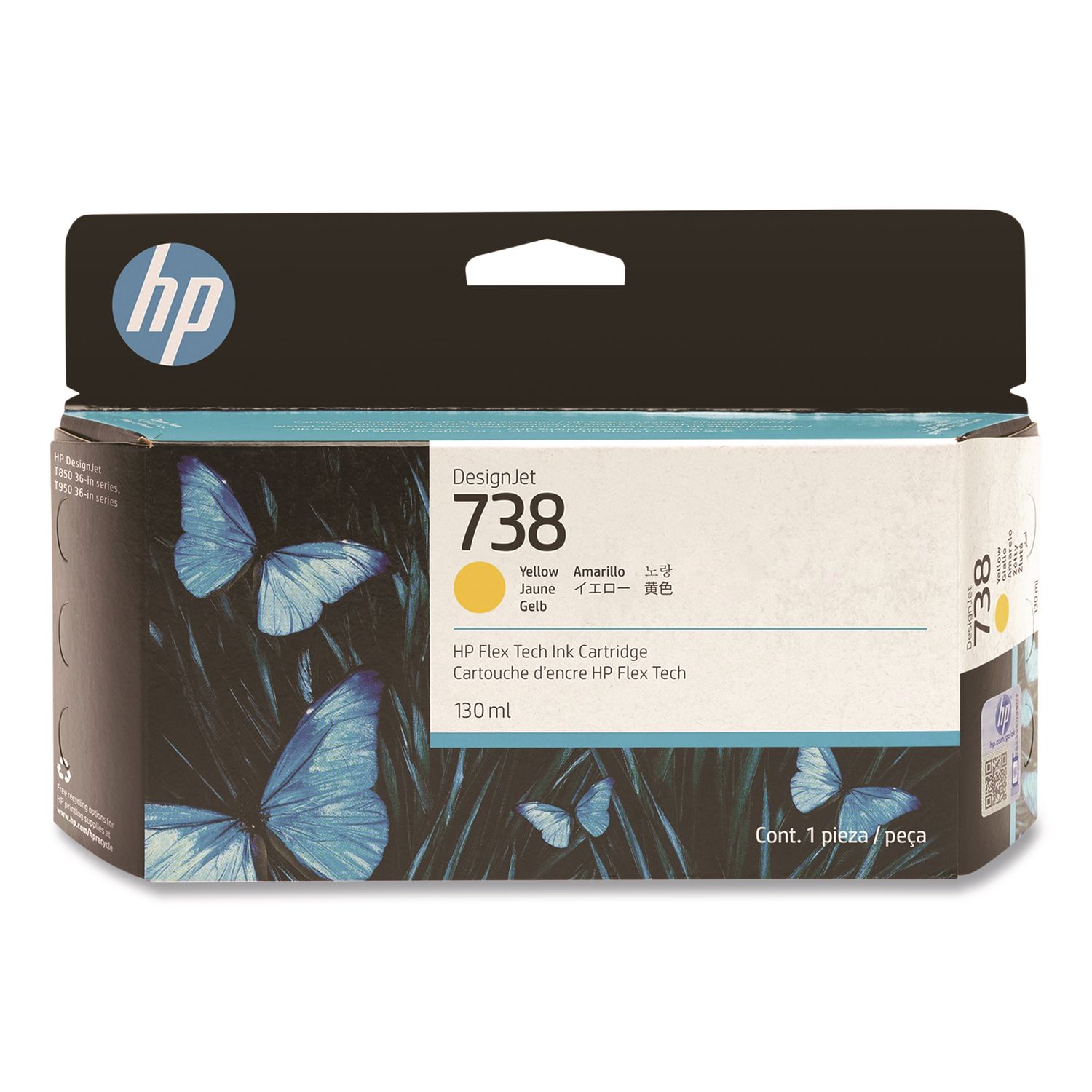HP 738 (498N7ACT) Yellow Original DesignJet Ink Cartridge, 20/Carton