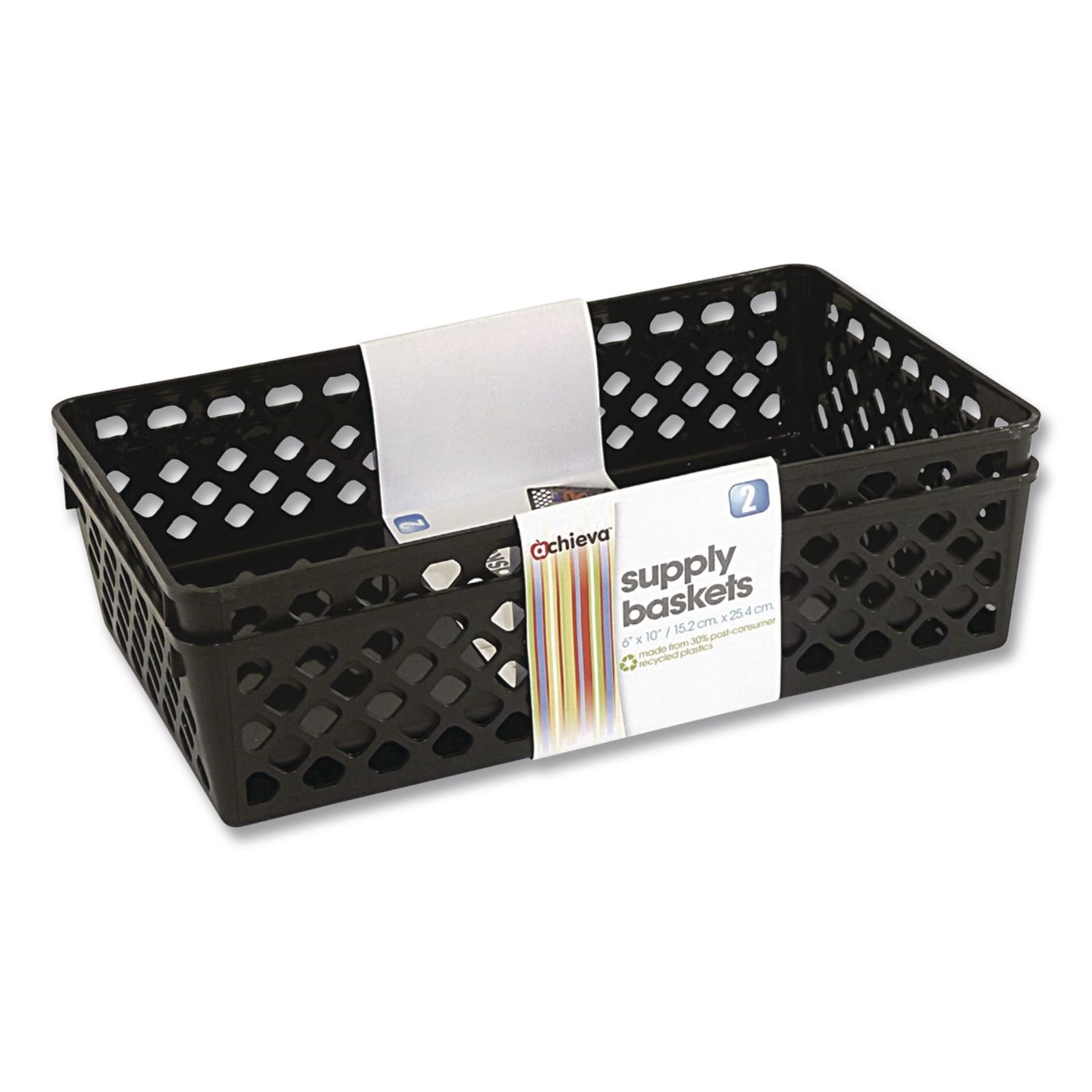 Recycled Supply Basket, Plastic, 10.06 x 6.13 x 2.38, Black, 2/Pack