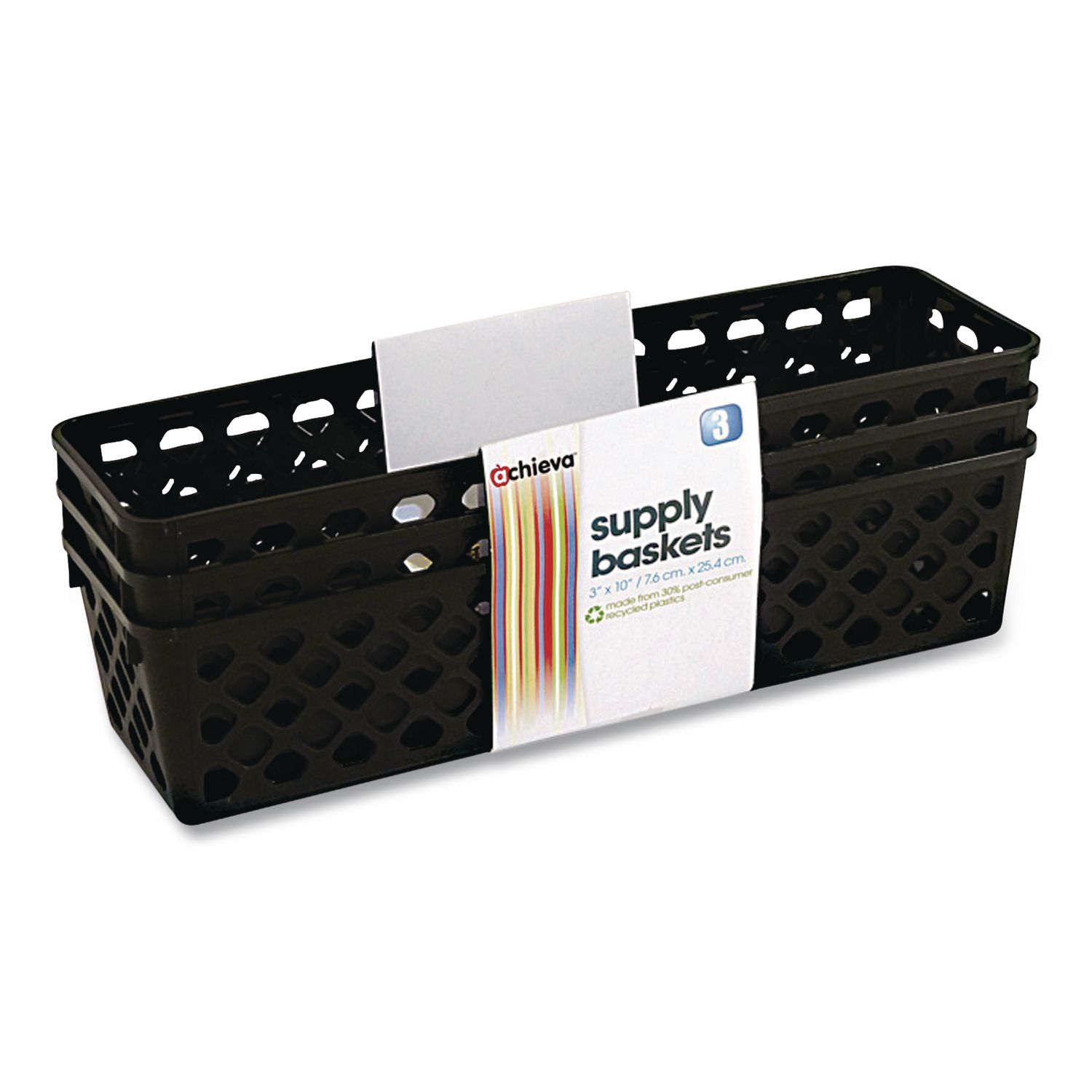 Recycled Supply Basket, Plastic, 10.13 x 3.06 x 2.38, Black, 3/Pack
