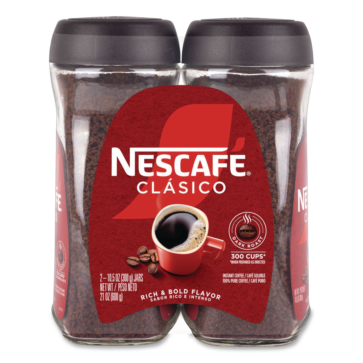 Clasico Dark Roast Instant Coffee, 21 oz Jar, 2/Carton