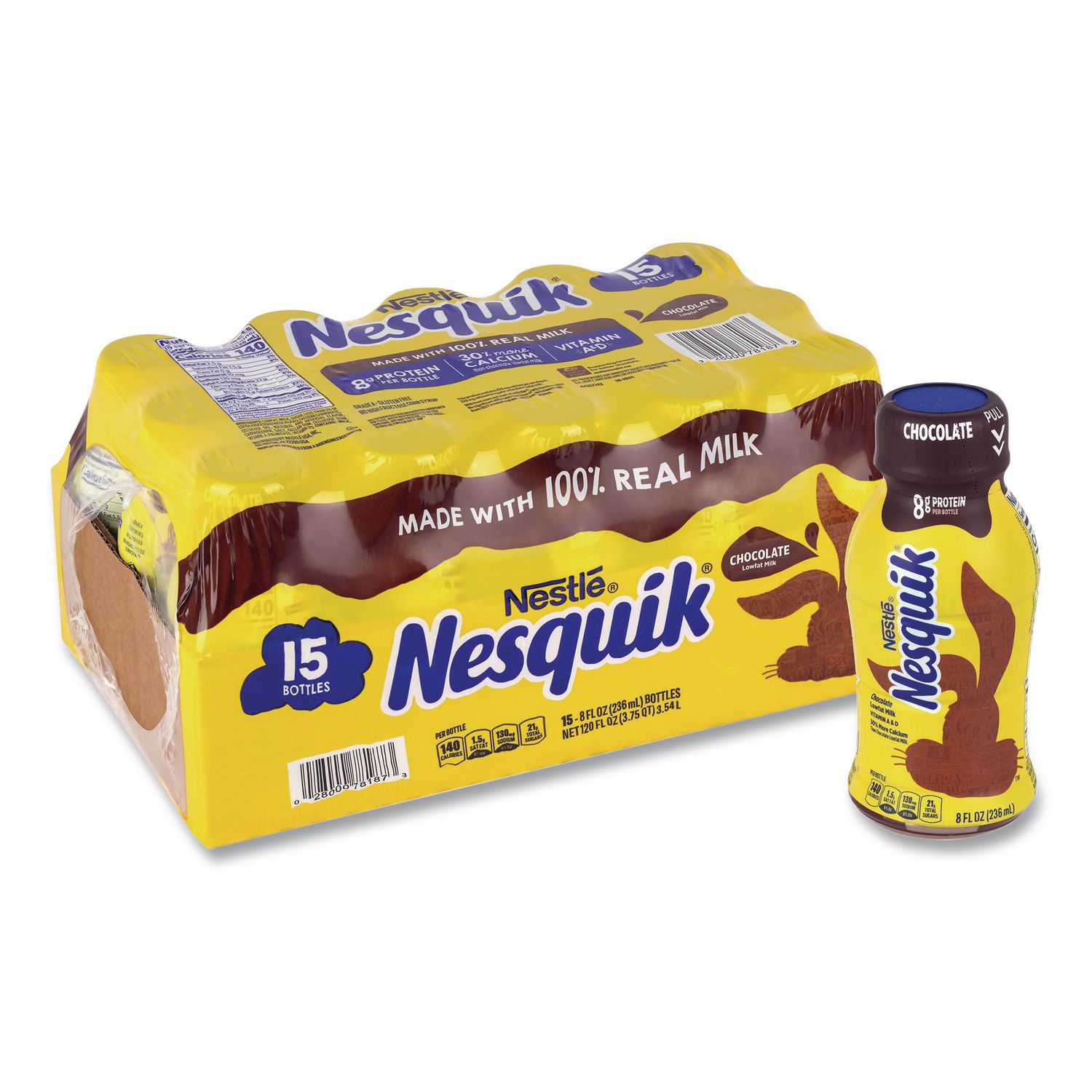 Nesquik Chocolate Lowfat Milk, 8 oz Bottle,  15/Carton