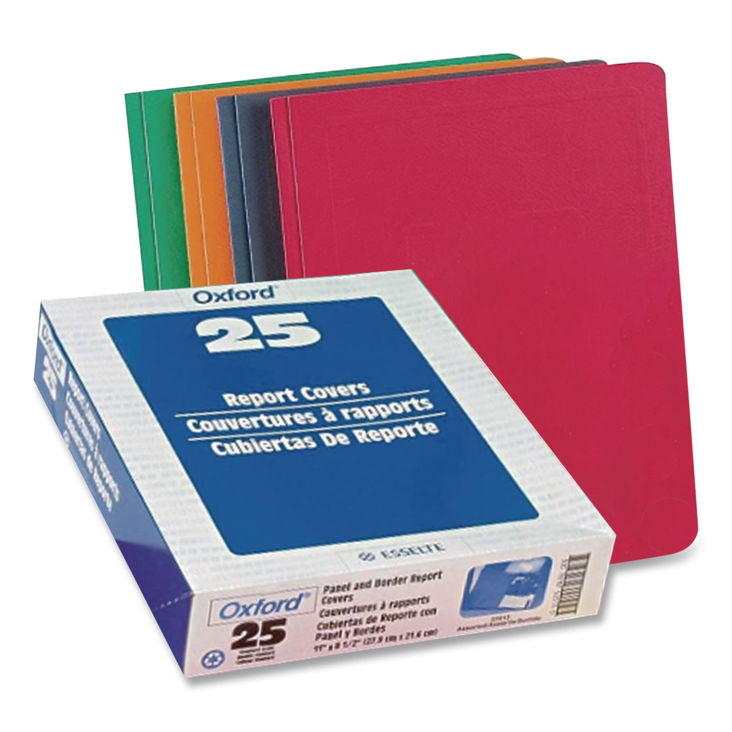 Title Panel and Border Front Report Cover, Three-Prong Fastener, 0.5" Capacity, 8.5 x 11, Assorted/Assorted, 25/Box