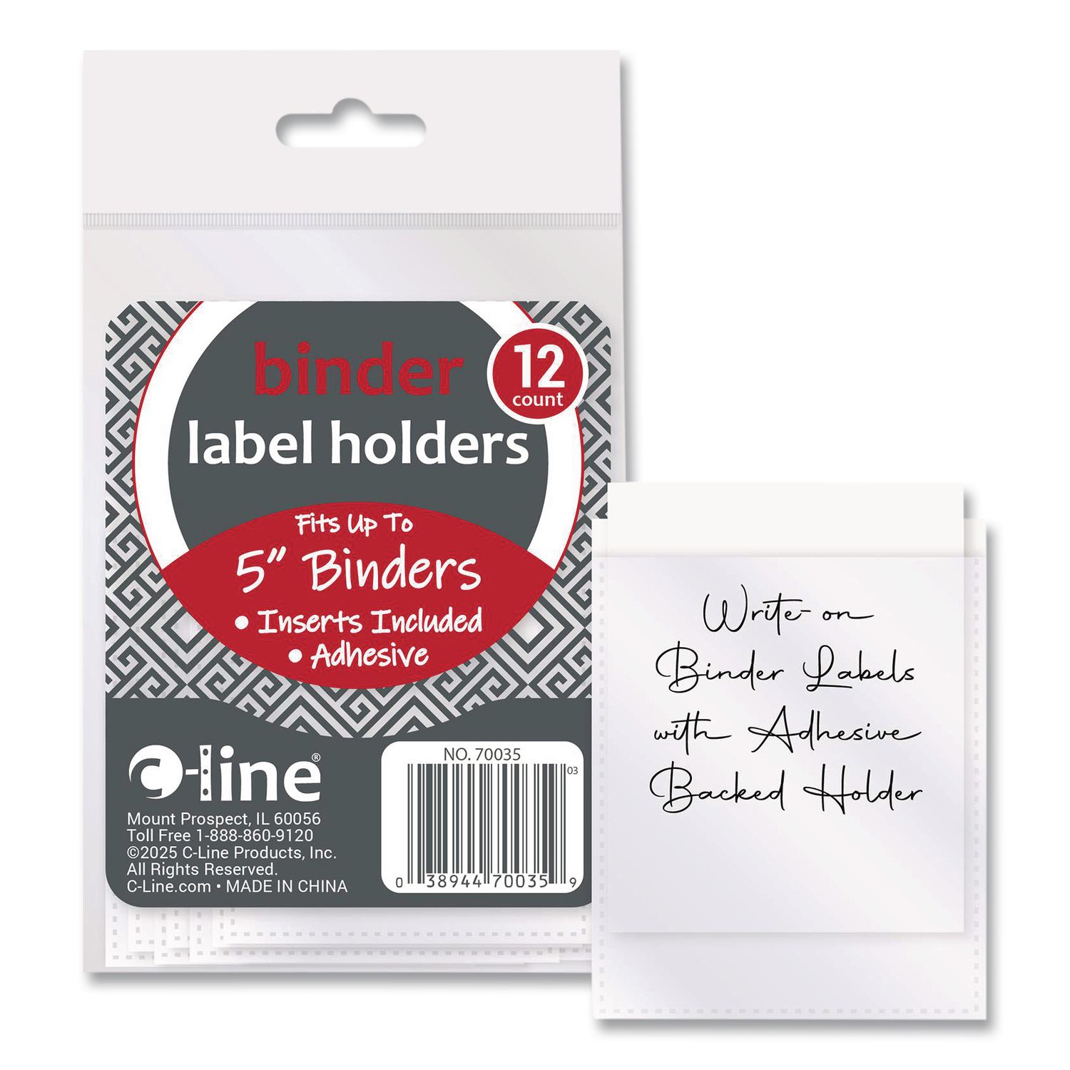 Self-Adhesive Ring Binder Label Holders, Top Load, 2.25 x 3.63, Clear, 12/Pack