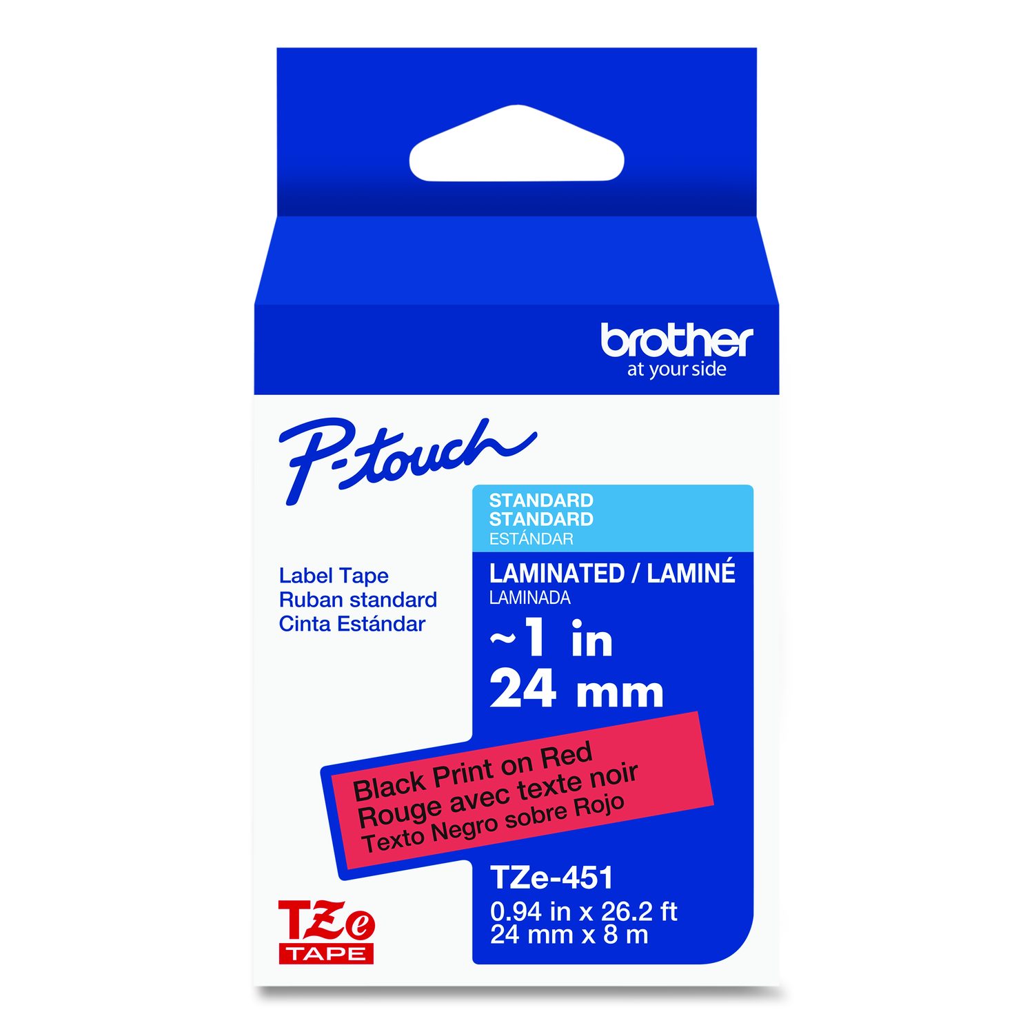 TZe Standard Adhesive Laminated Labeling Tape, 1w, Black on Red