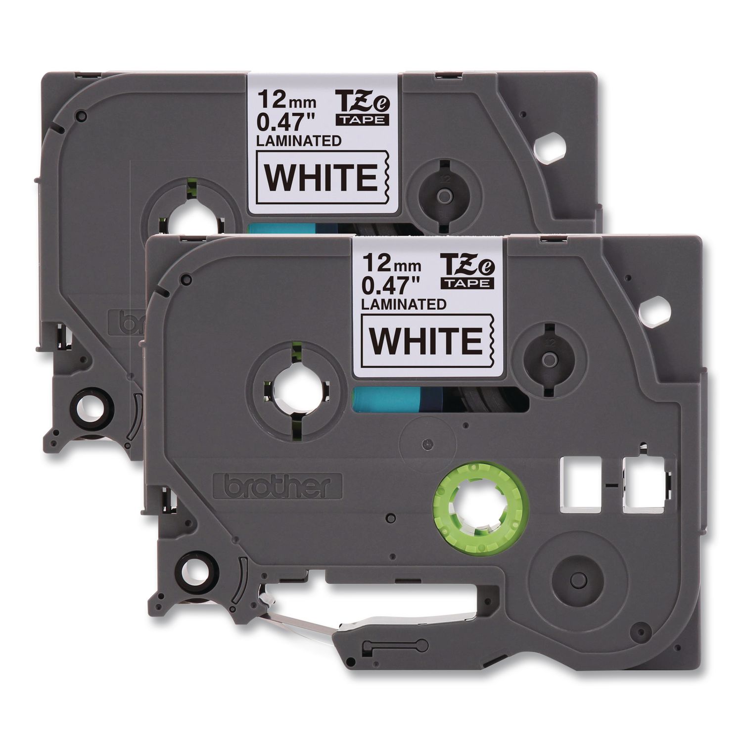 TZe Standard Adhesive Laminated Labeling Tapes, 0.47" x 26.2 ft, Black on White, 2/Pack