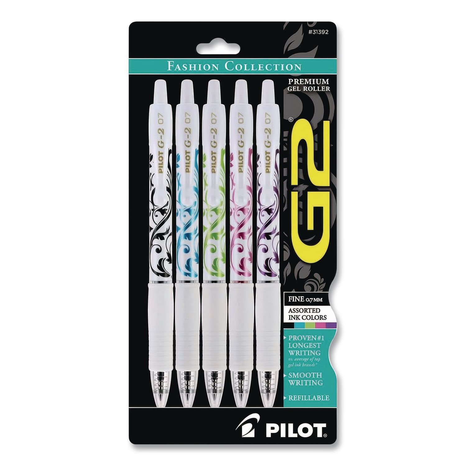 G2 Fashion Premium Gel Pens, Retractable, Fine 0.7 mm, Assorted Ink and Barrel Colors, 5/Pack