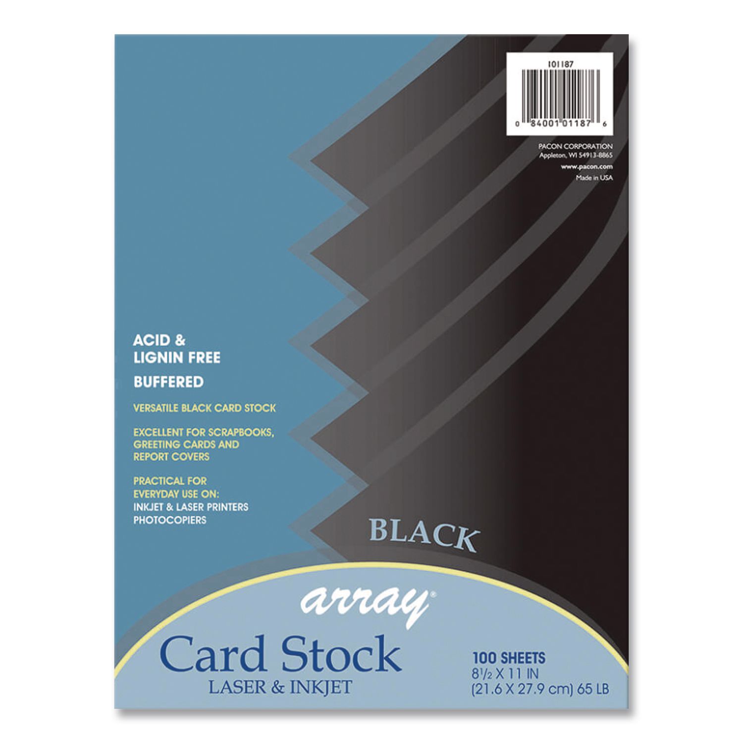 Array Card Stock, 65 lb Cover Weight, 8.5 x 11, Black, 100/Pack