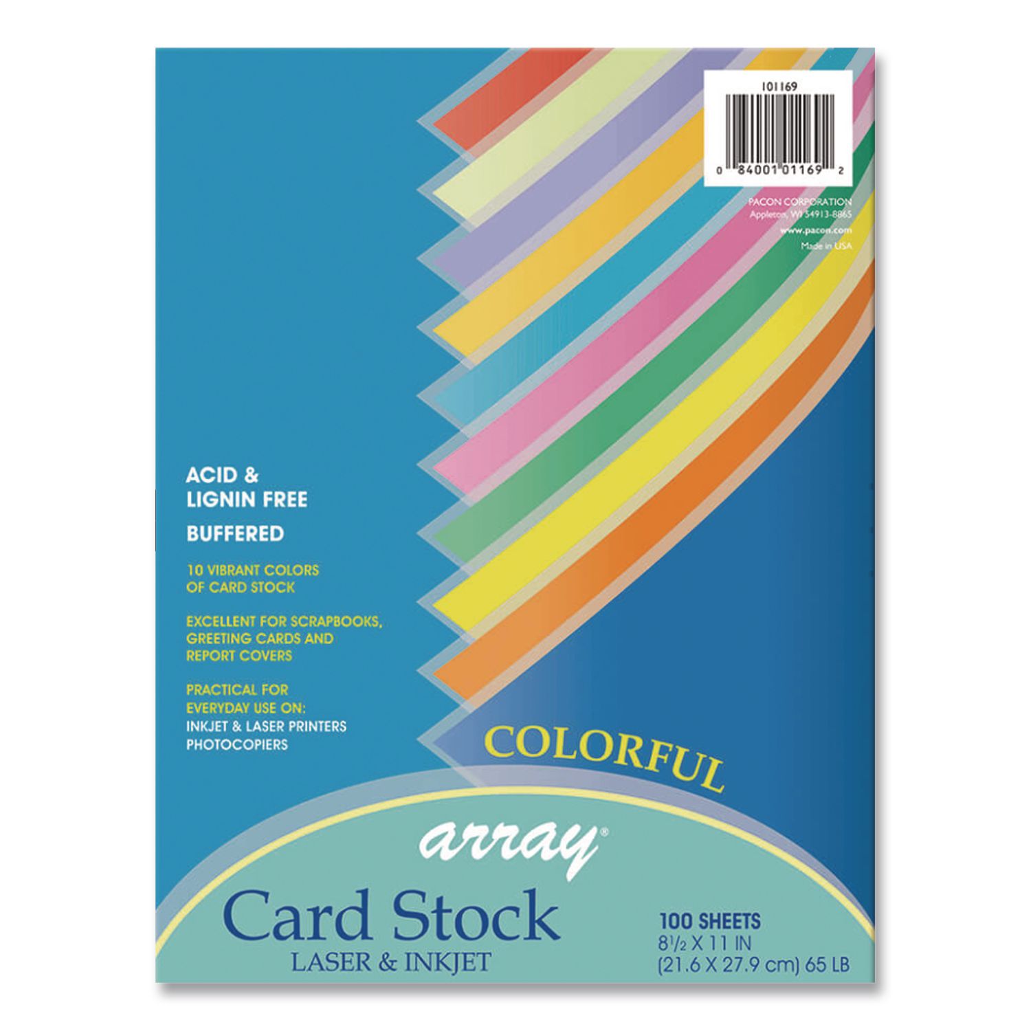 Array Card Stock, 65 lb Cover Weight, 8.5 x 11, Assorted Bright Colors, 100/Pack