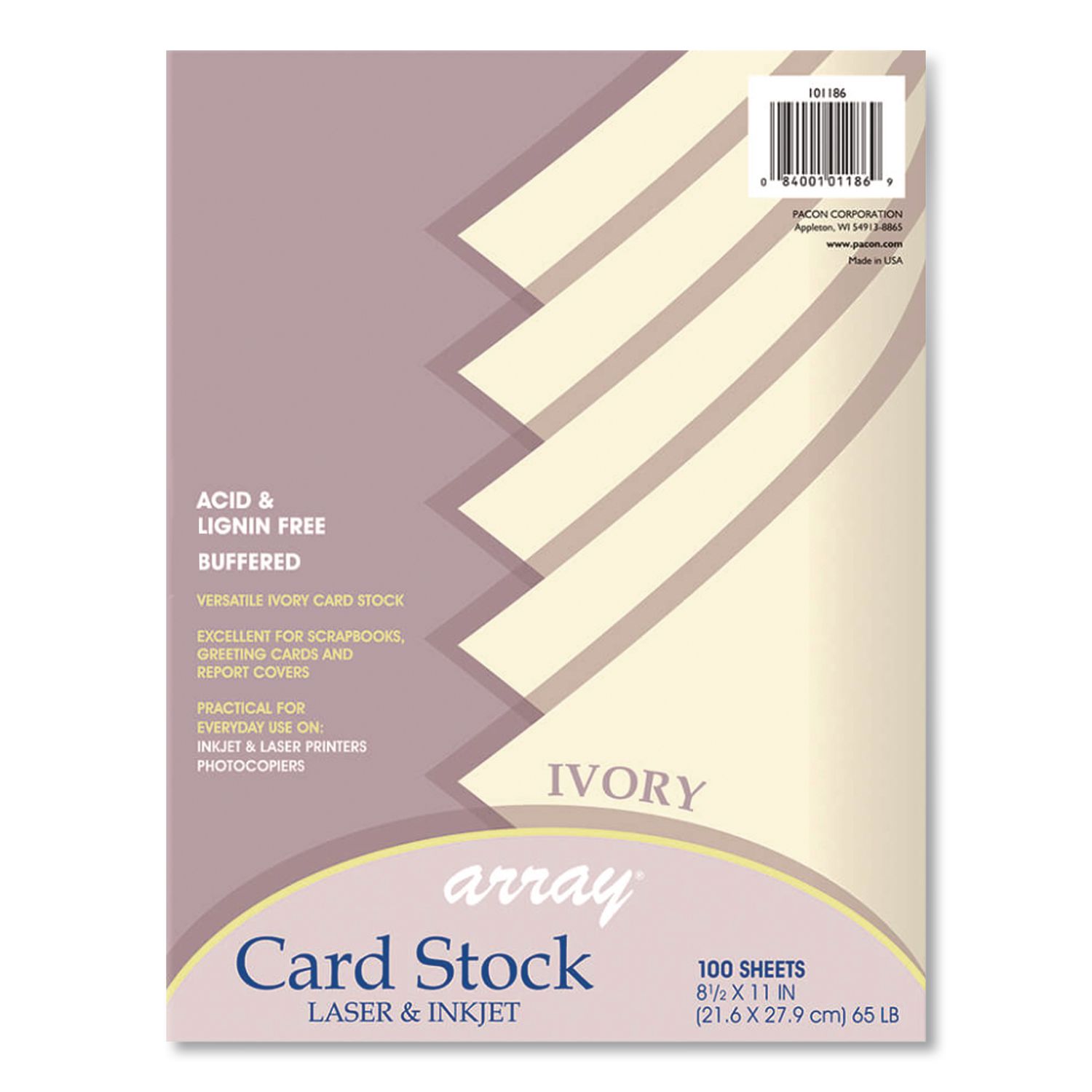 Array Card Stock, 65 lb Cover Weight, 8.5 x 11, Ivory, 100/Pack