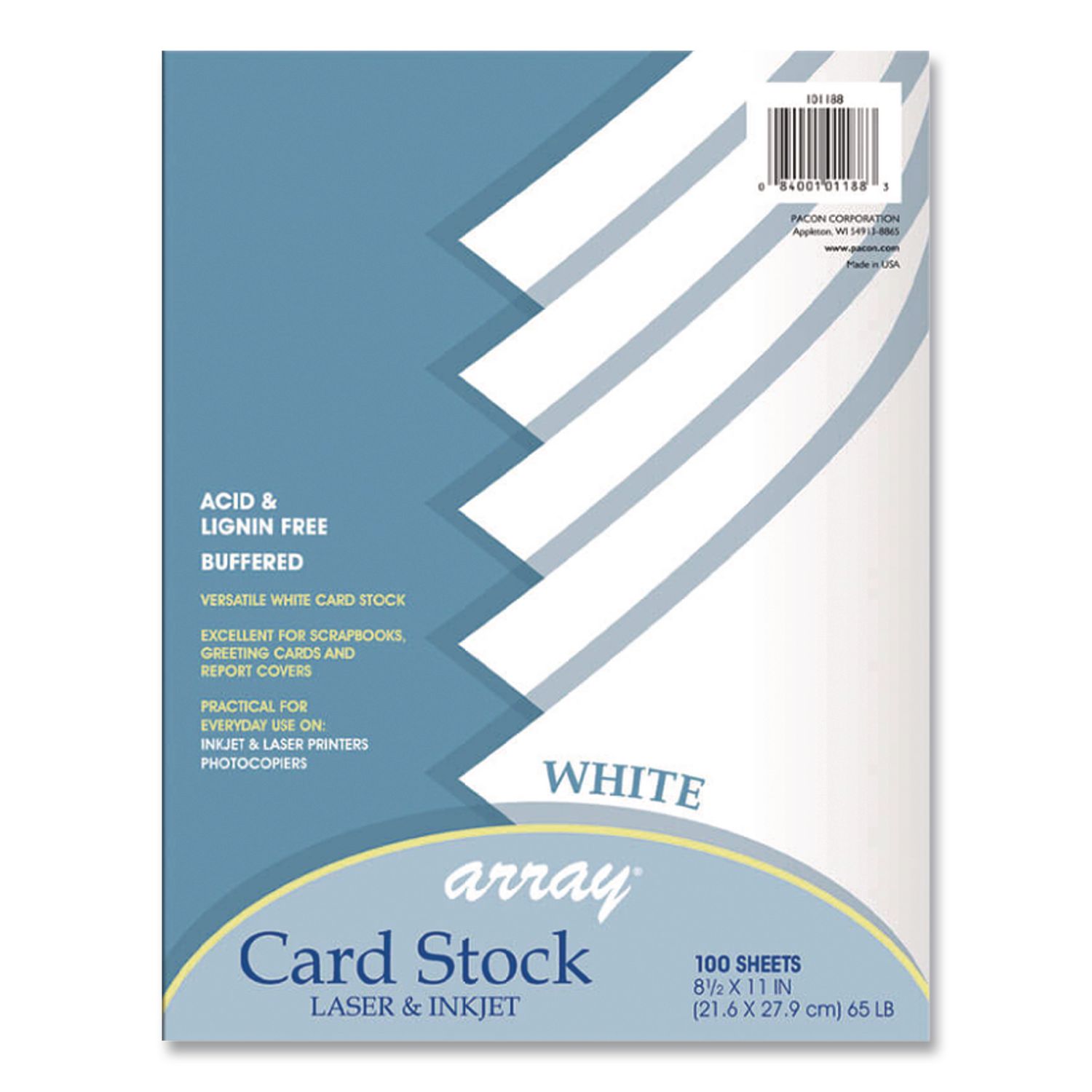 Array Card Stock, 65 lb Cover Weight, 8.5 x 11, White, 100/Pack