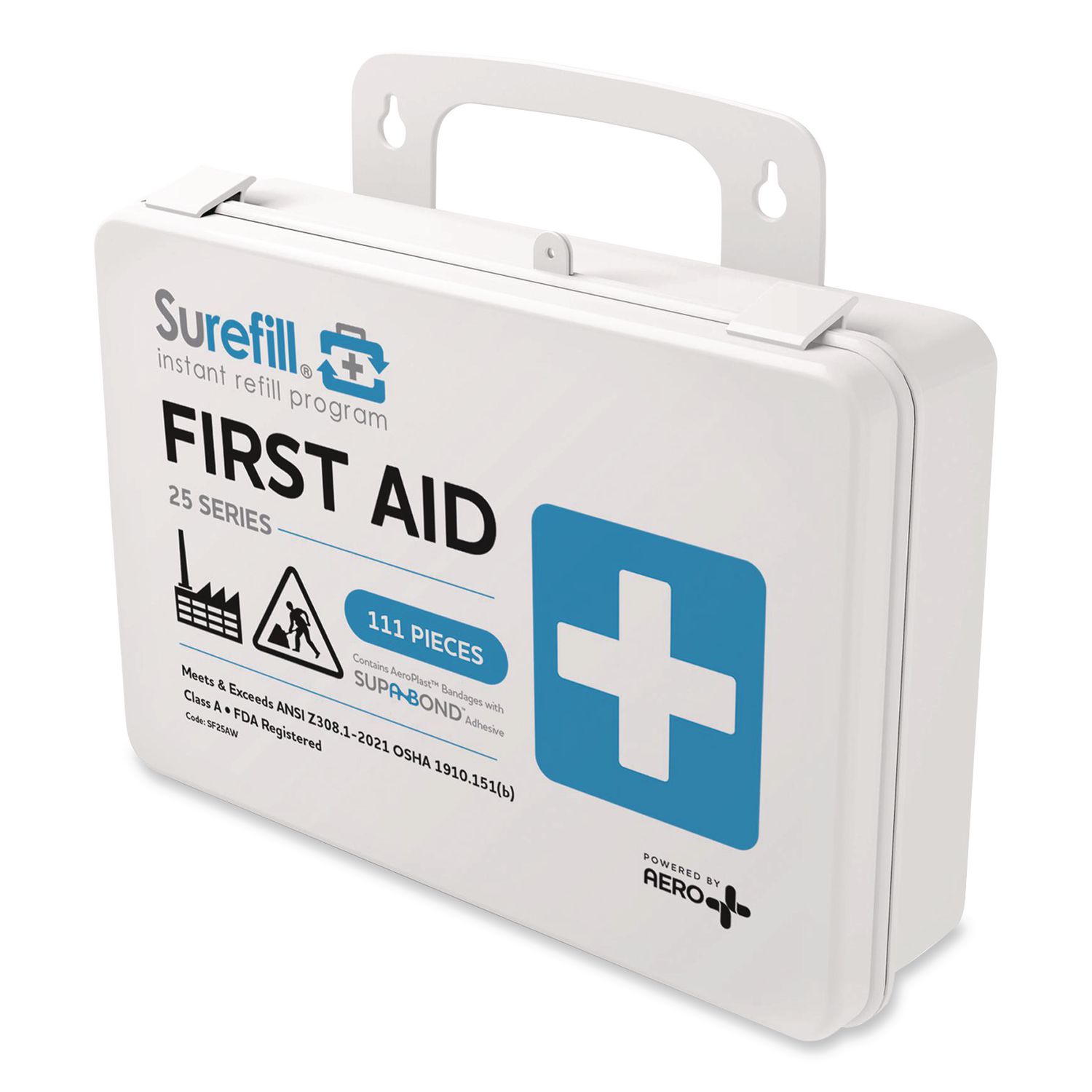 25 ANSI 2021 A+ First Aid Kit, 111 Pieces, Weatherproof Plastic Case
