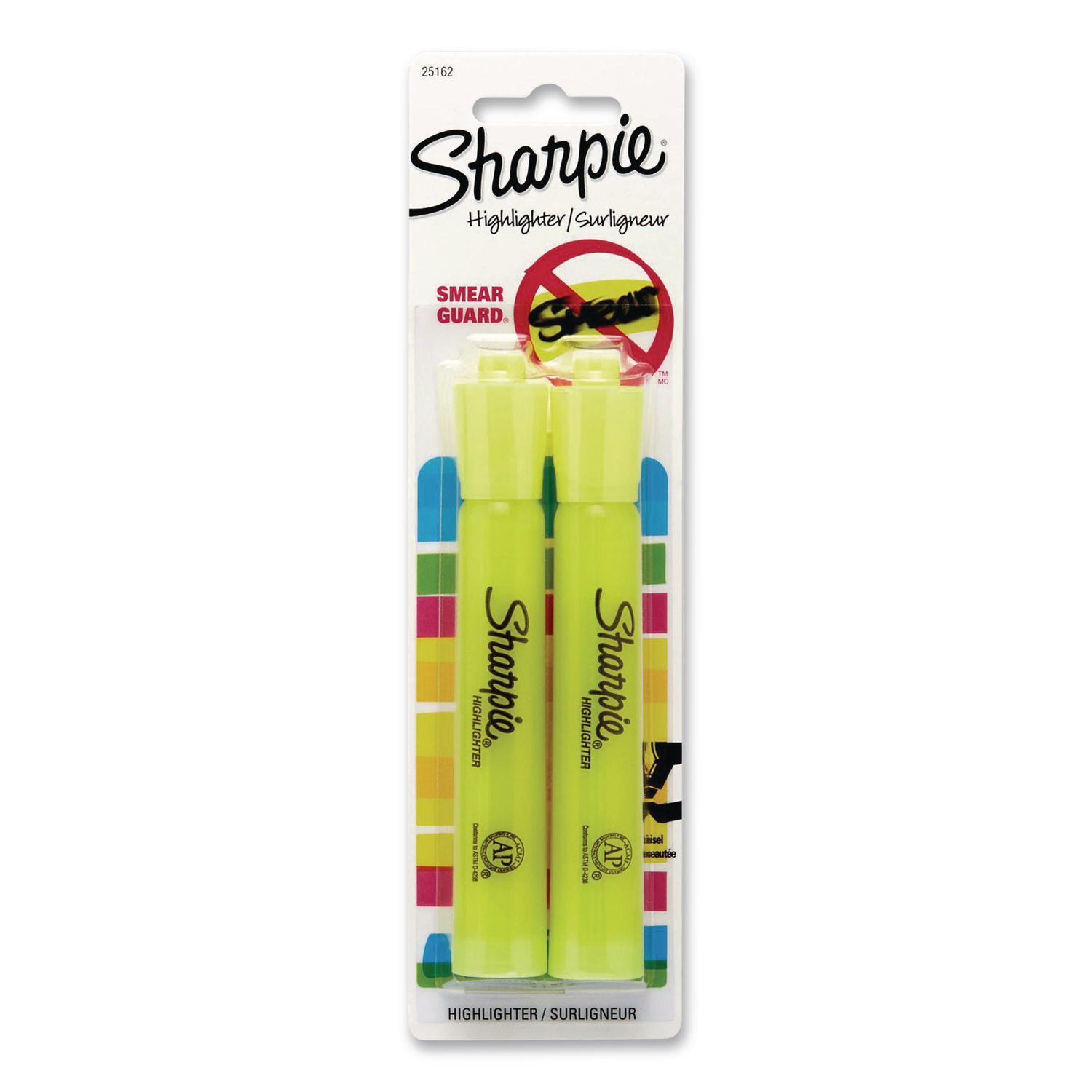 Tank Style Highlighters, Fluorescent Yellow Ink, Chisel Tip, Yellow Barrel, 2/Pack