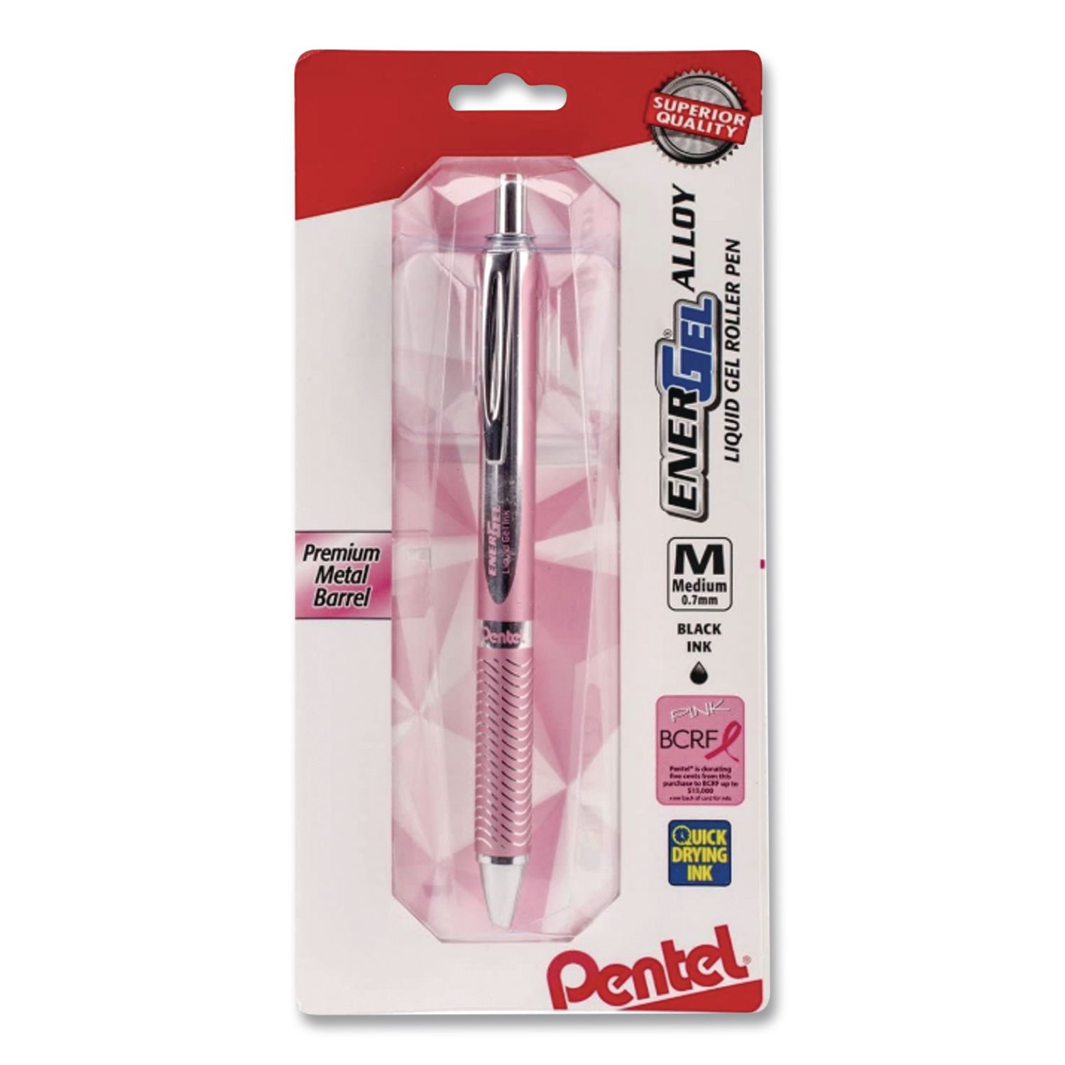 EnerGel Alloy RT Gel Pens, Retractable, Medium 0.7mm, Black Ink, Pink Barrel