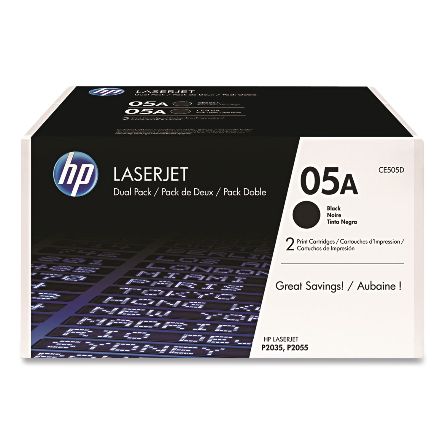 HP 05A, (CE505D) 2-Pack Black Original LaserJet Toner Cartridges