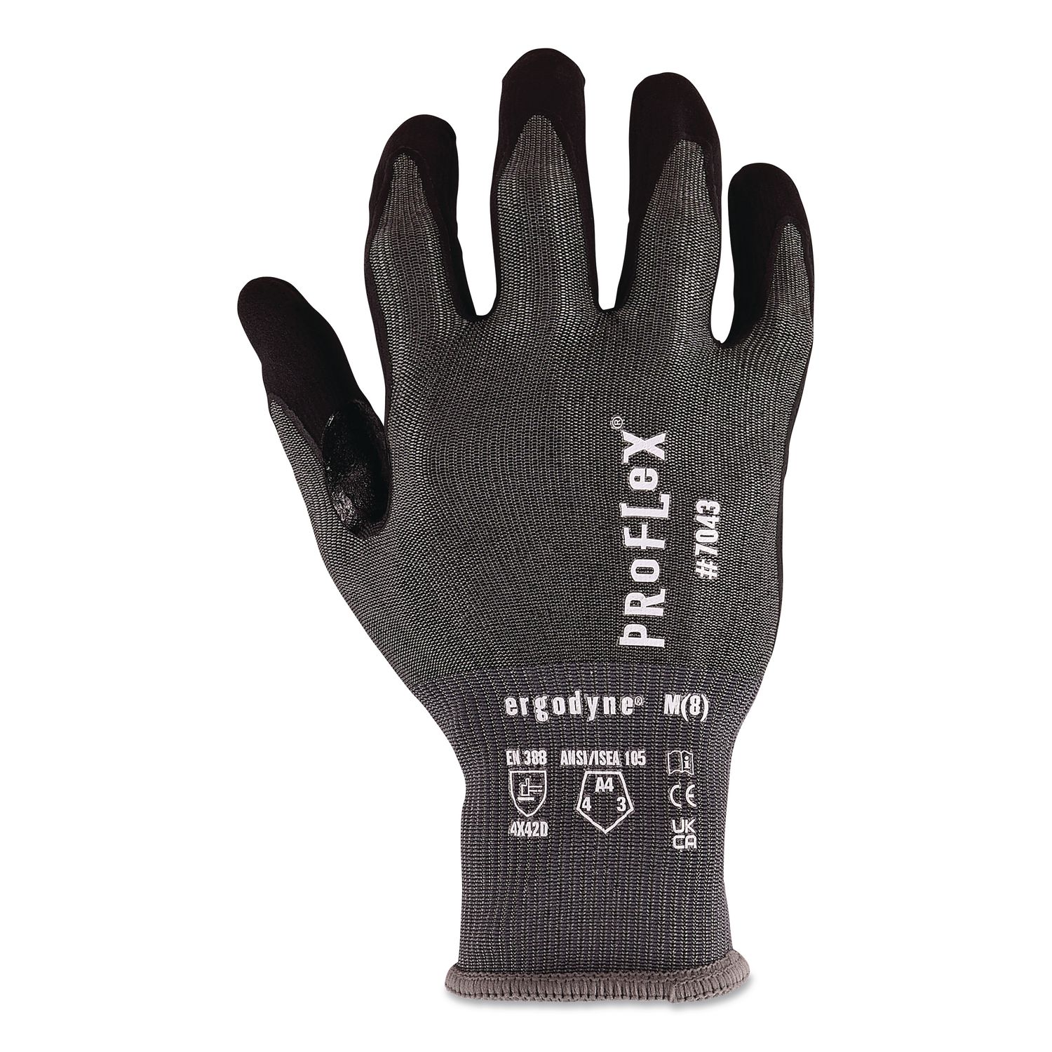ProFlex 7043 ANSI A4 Nitrile Coated CR Gloves, EN388: 4X42D, 10" Long, XX-Small (5), Gray, Pair