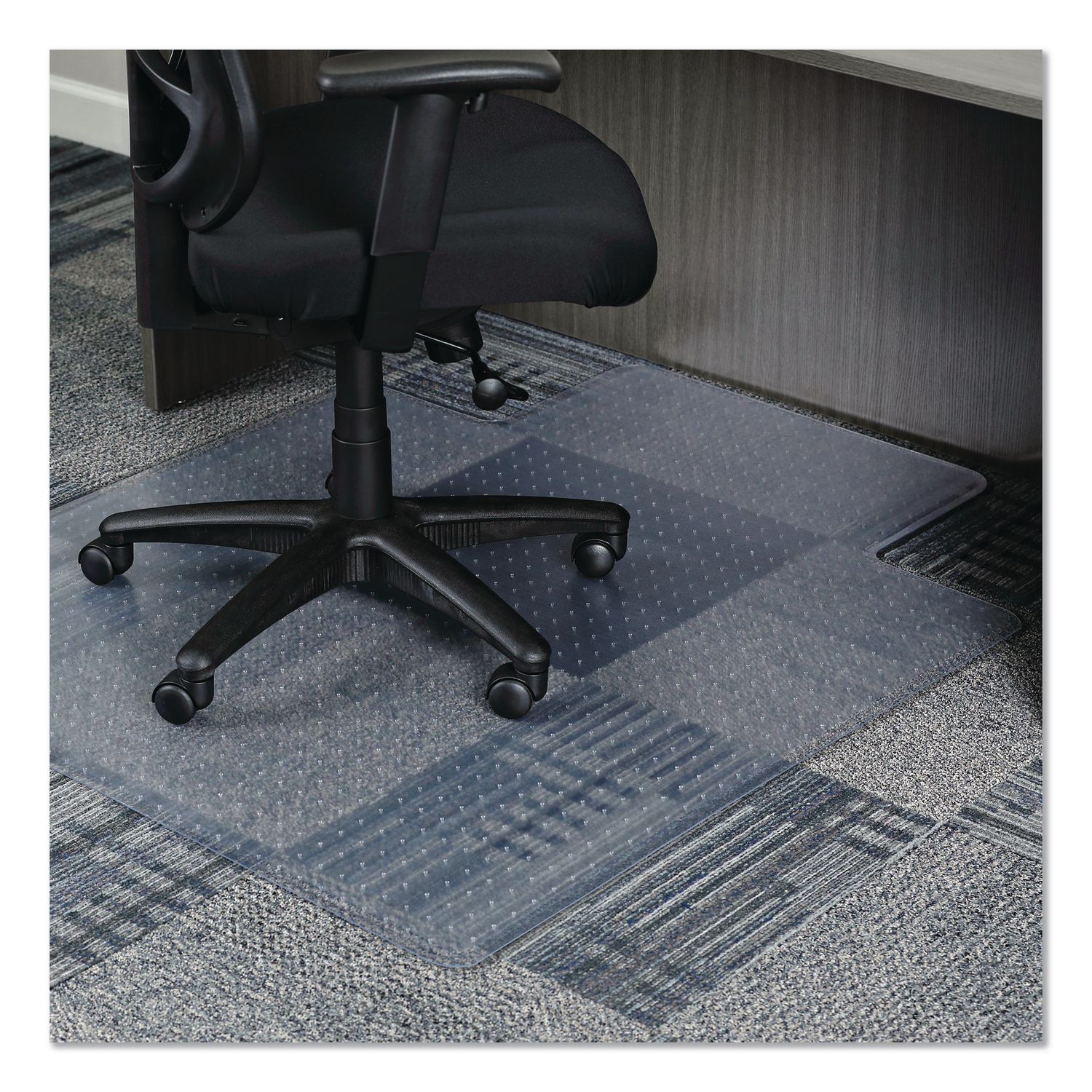 Studded Chair Mat for Flat Pile Carpeted Floors, Rectangular with Wide Lip, Straight Edges, 45" x 53", Clear
