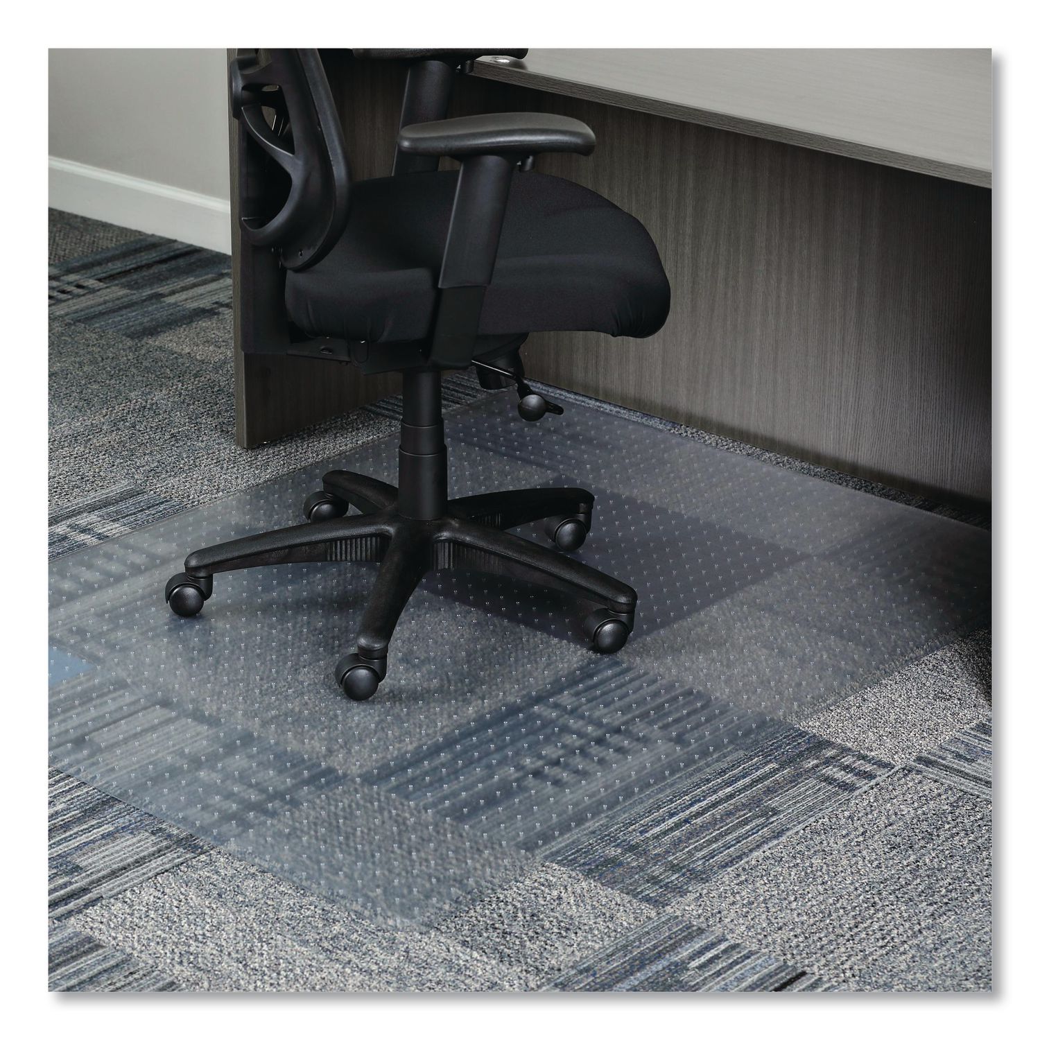 Studded Chair Mat for Flat Pile Carpeted Floors, Rectangular, Straight Edges, 46" x 60", Clear