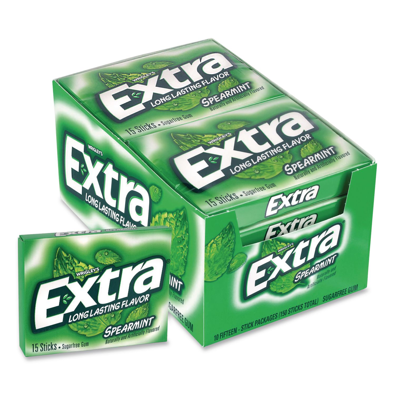 Extra Spearmint Sugar-Free Gum, Spearmint, 15 Sticks/Pack, 10 Packs/Carton