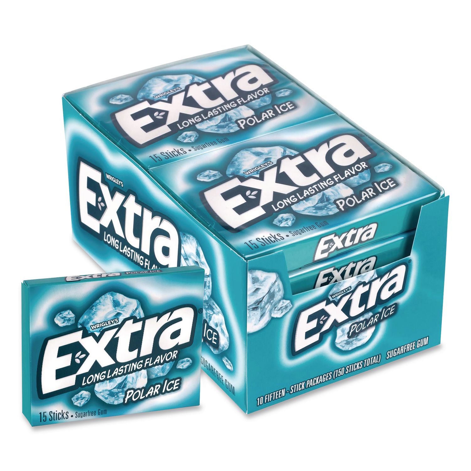 Extra Polar Ice Sugar-Free Gum, Polar Ice, 15 Sticks/Pack, 10 Packs/Carton