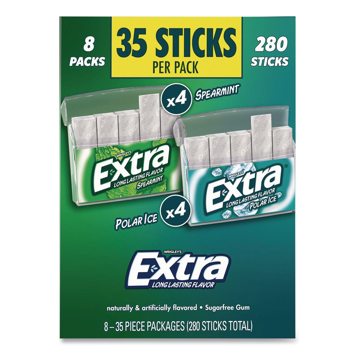 Extra Polar Ice and Spearmint Sugar-Free Gum Variety Pack, Polar Ice/Spearmint, 35 Sticks/Pack, 8 Packs/Carton