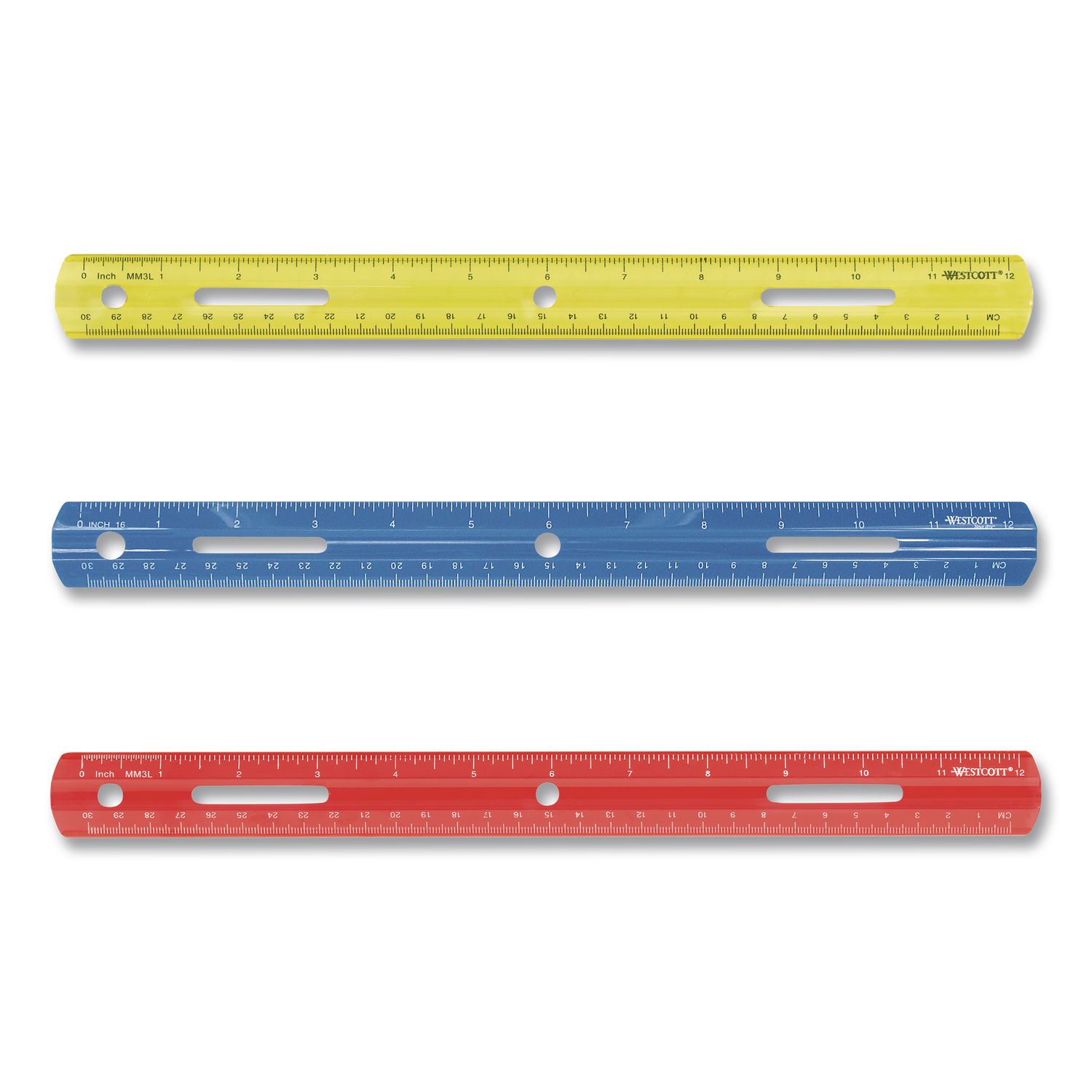 Plastic Ruler, Standard/Metric, 12" Long, Randomly Assorted Colors