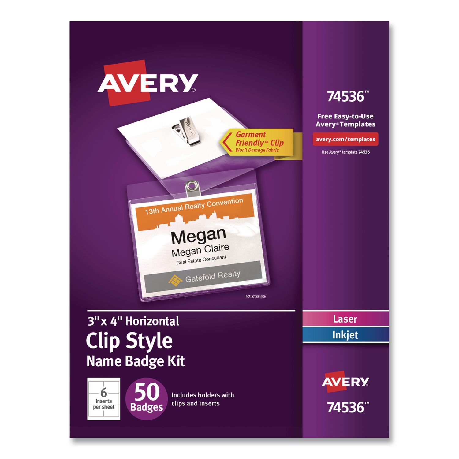 Clip-Style Name Badge Kit, Clear, 3 x 4 Insert, 50 Badges/Box, 5 Boxes/Carton