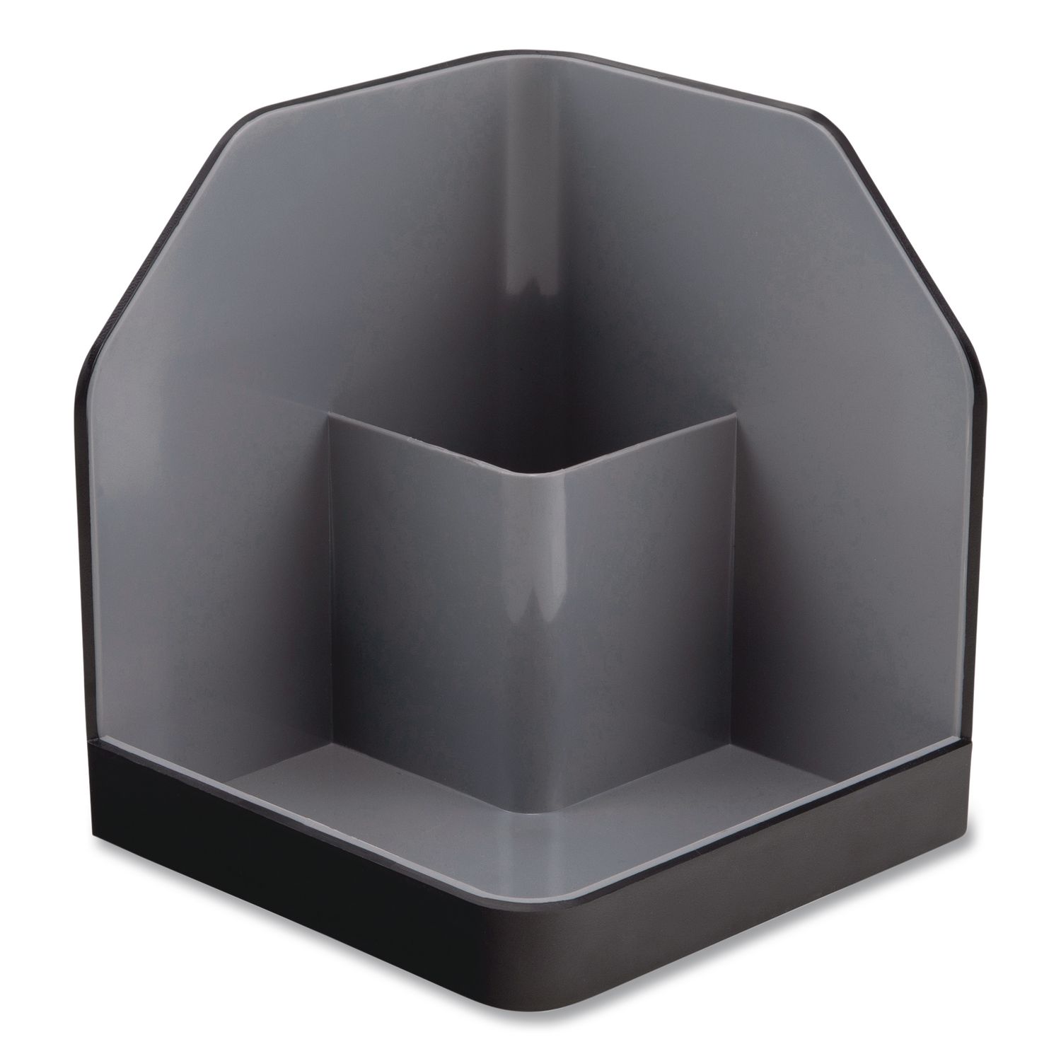 Fusion Plastic Corner Desktop Supplies Organizer, 2 Compartments, 6.67 x 7.4 x 6.67, Gray/Black, Plastic