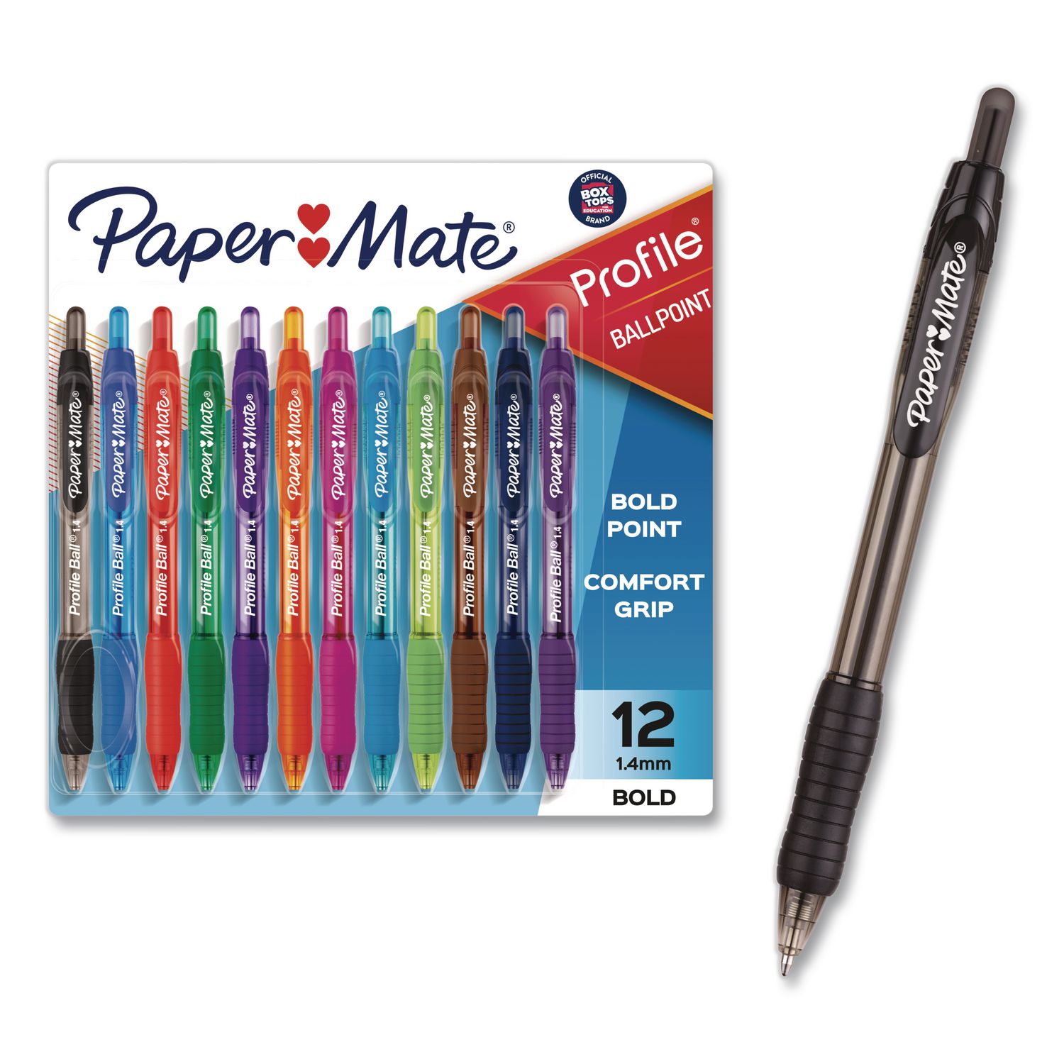 Profile Ballpoint Pen, Retractable, Bold 1.4 mm, Assorted Ink and Barrel Colors, 12/Set