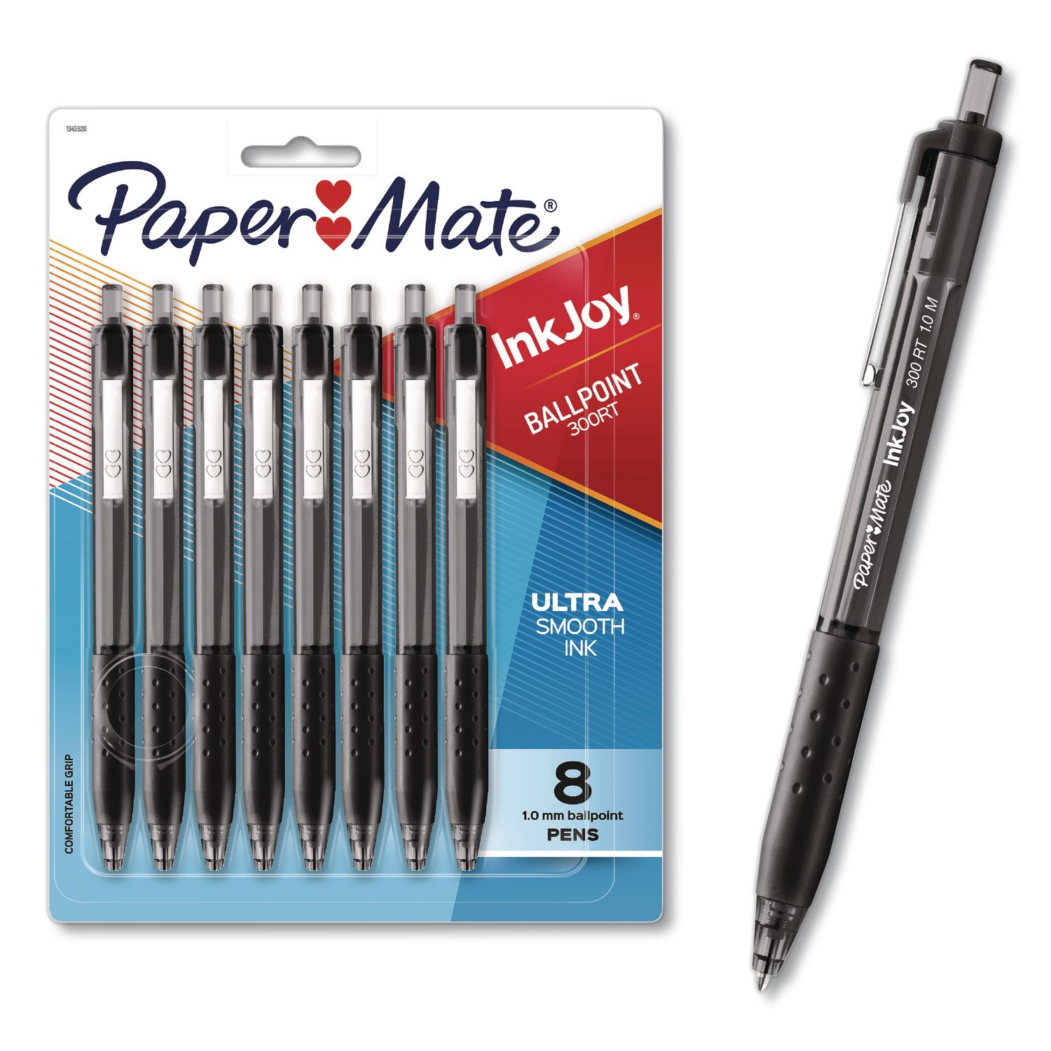InkJoy 300 RT Ballpoint Pen, Retractable, Medium 1 mm, Black Ink, Black Barrel, 8/Pack