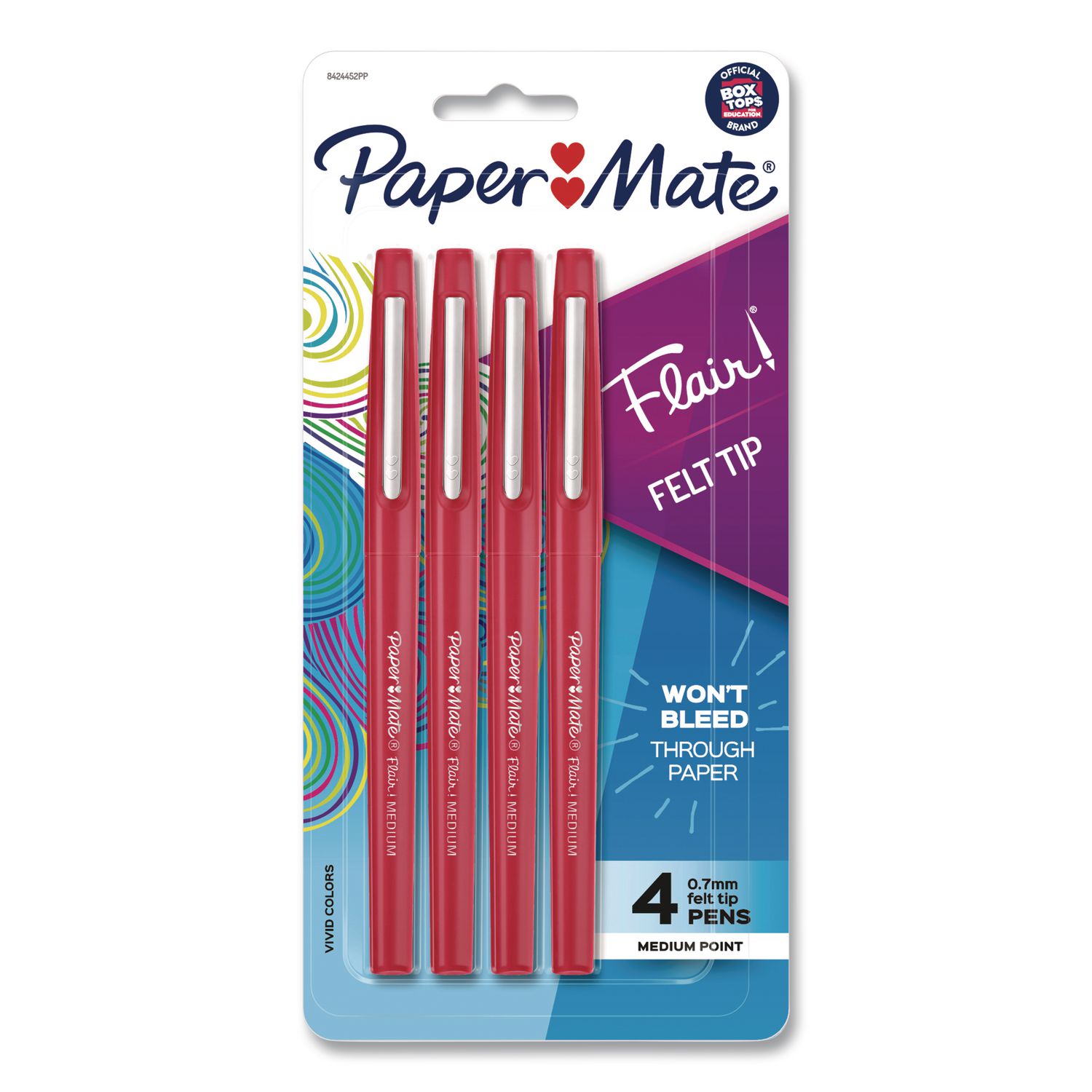 Flair Felt Tip Porous Point Pen, Stick, Medium 0.7 mm, Red Ink, Red Barred, 4/Pack