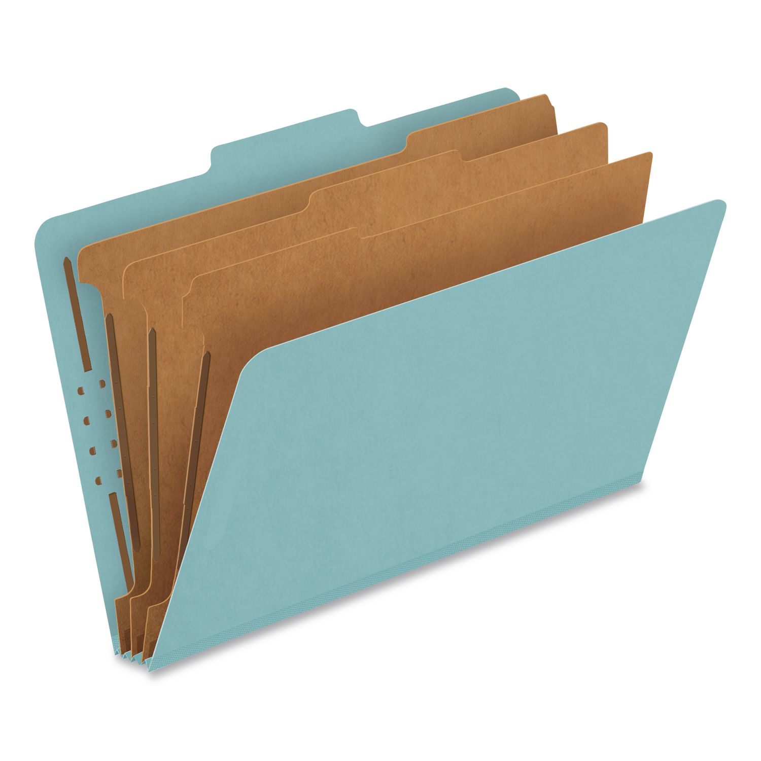Pressboard Top Tab Classification Folders, 2/5-Cut Tab, Expands 3.5", 3 Dividers, 8 Fasteners, Legal Size, Blue, 10/Box
