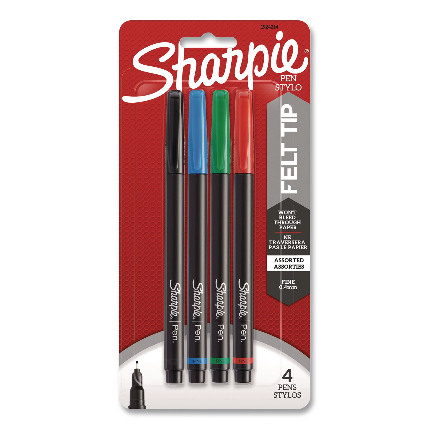 Water-Resistant Ink Porous Point Pen, Stick, Fine 0.4 mm, Assorted Ink and Barrel Colors, 4/Pack