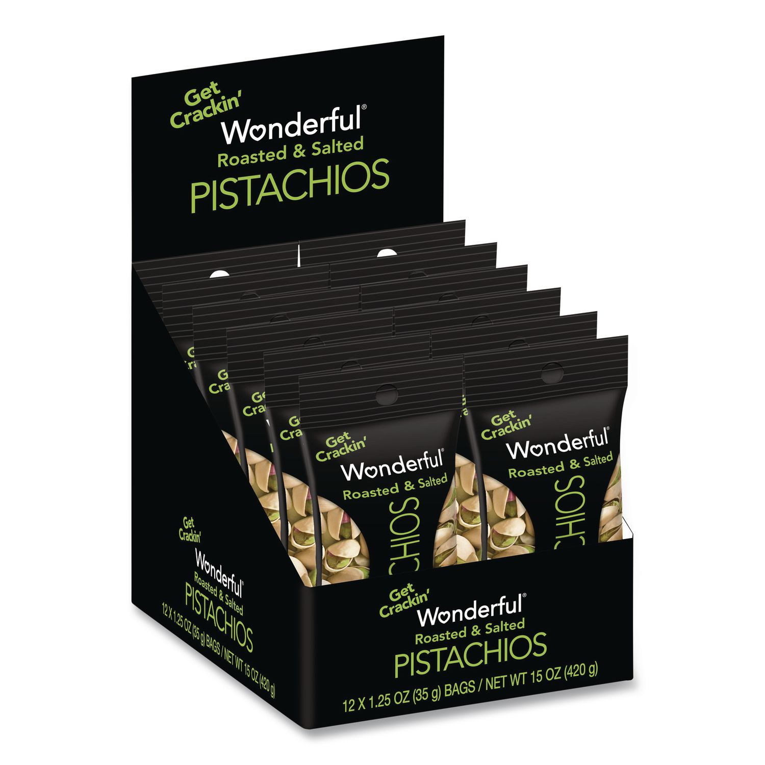 Wonderful Pistachios In Shell Roasted and Salted, 1.5 oz Bag, 12 Bags/Box