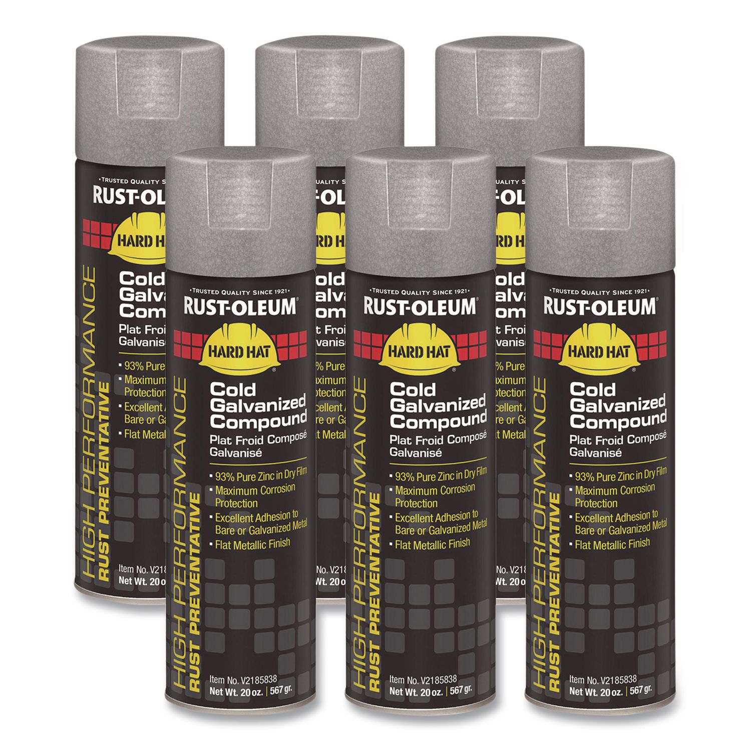Hard Hat High Performance V2100 System Rust Preventive Cold Galvanizing Compound, Flat Gray, 20 oz Aerosol Can, 6/Carton