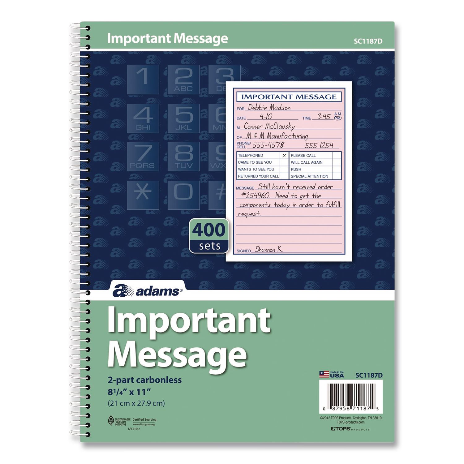 Important Message Book, Two-Part Carbonless, 4 Forms/Sheet, 400 Forms Total