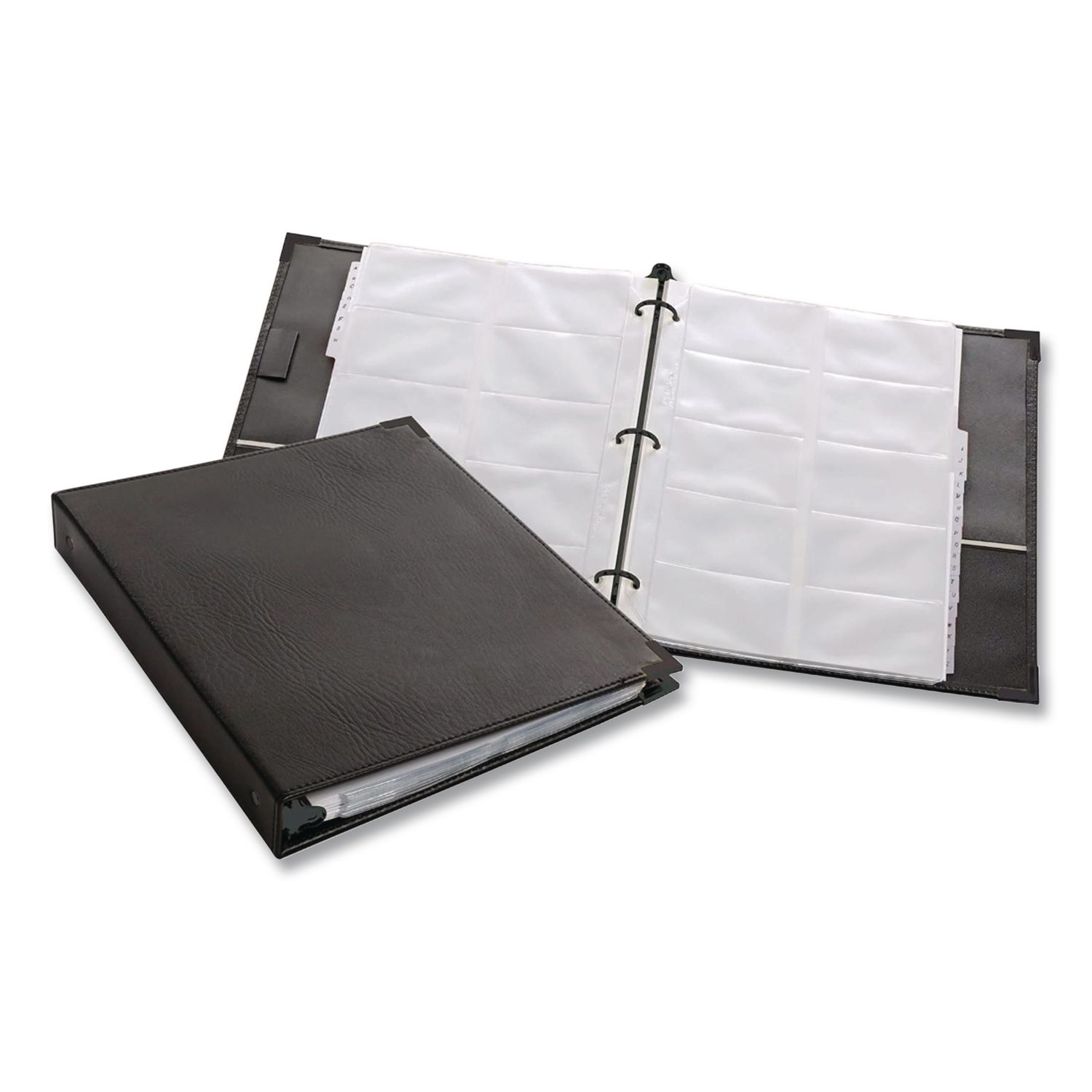 Business Collection Business Card Binder, Holds 200 2" x 3.5" Cards, 10.4 x  1.75 x 11.5, Vinyl, Black - myEliteProducts