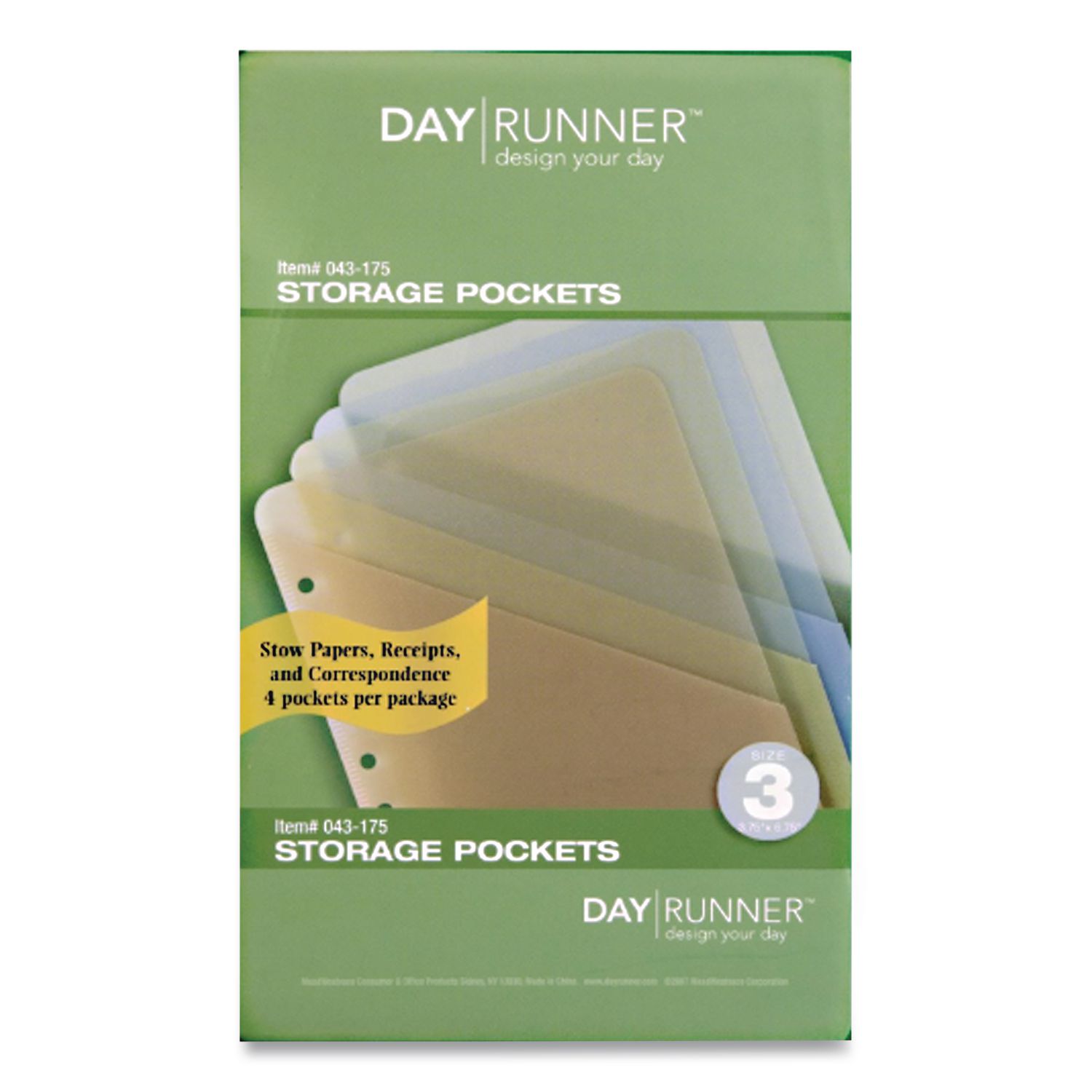 Storage Pockets, 6.75 x 3.75, Assorted Colors, 4/Pack