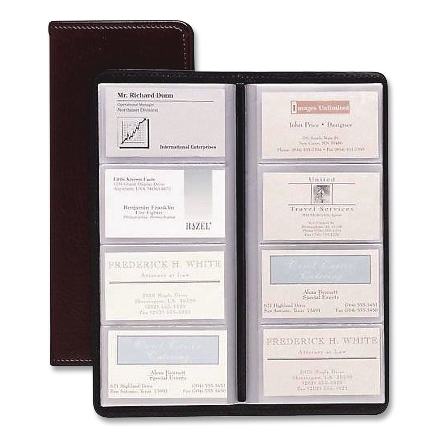 Business Card File, Holds 96 Cards, 4.3 x 0.4 x 10.4, Vinyl, Black