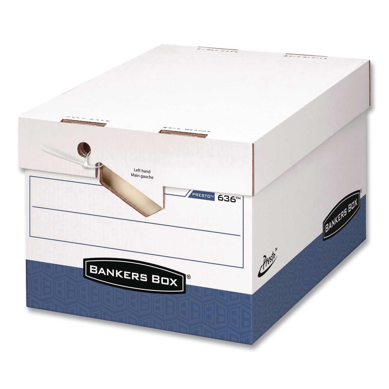 PRESTO Heavy-Duty Storage Boxes, Letter/Legal Files, 12 x 15 x 10, White/Blue, 4/Carton